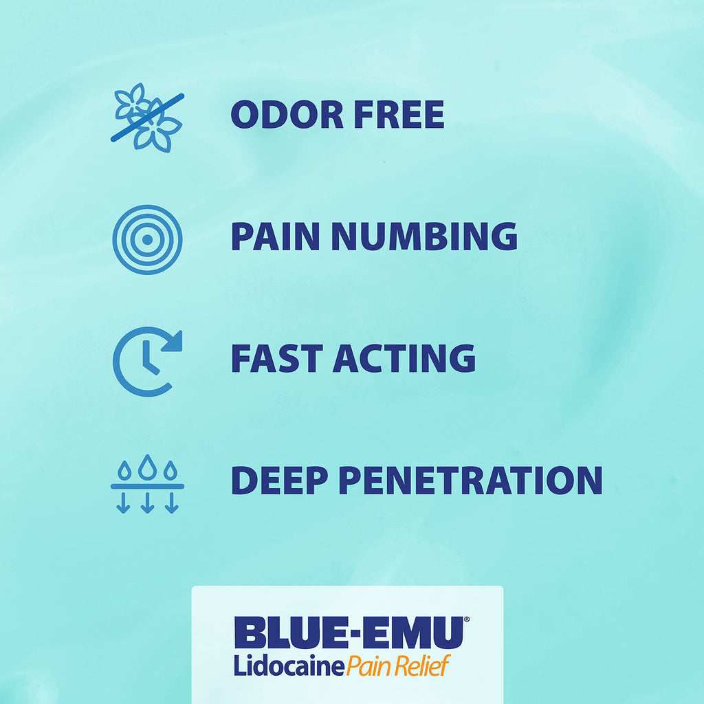 BLUE-EMU Lidocaine Pain Relief Cream for Fast, Numbing Relief, 2.7 Oz, 1 Pack BLUE-EMU Au supplements