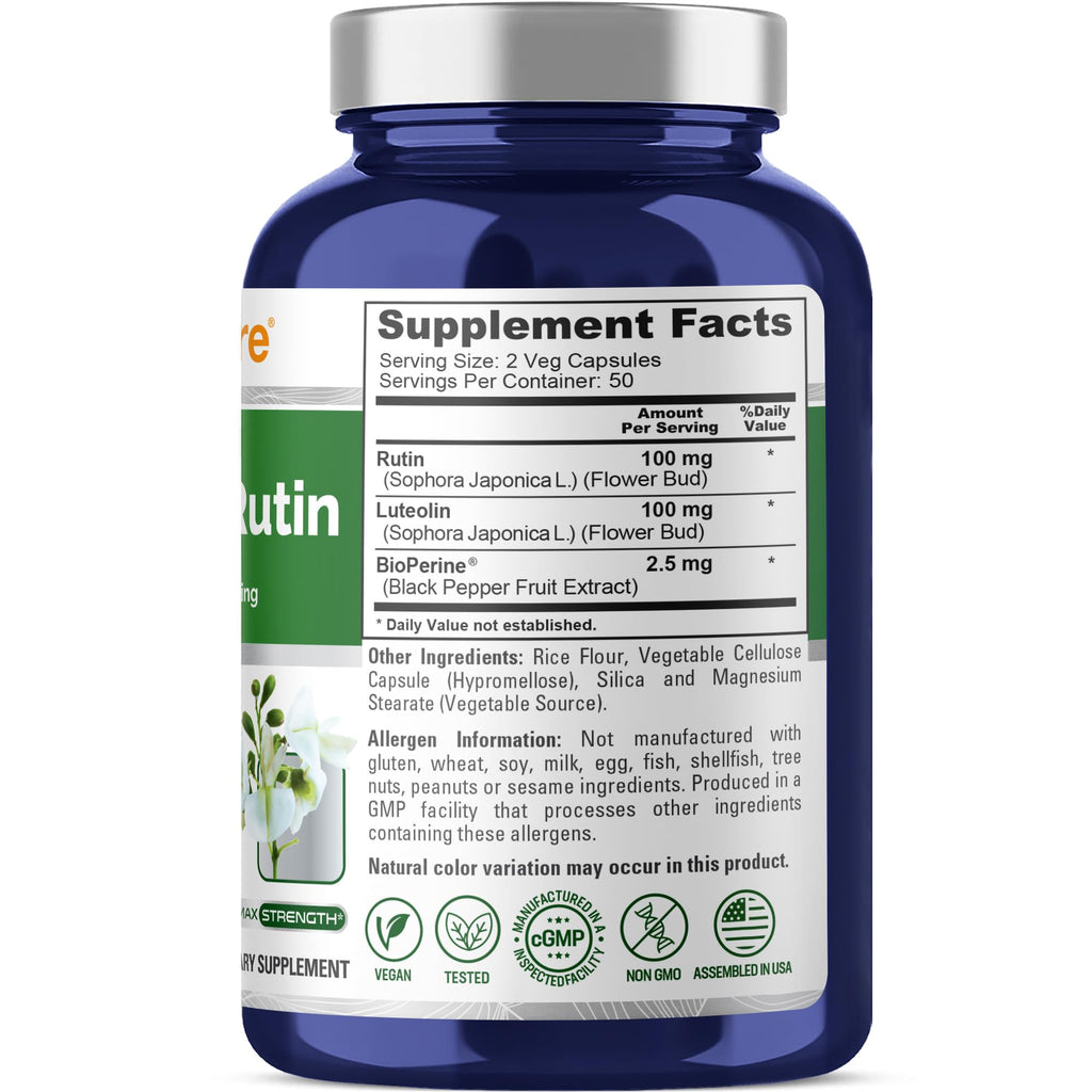 NusaPure Luteolin Complex with Rutin 200 mg | 100 Capsules | Vegetarian, Non-GMO & Vegan Flavonoid Formula NusaPure Au supplements