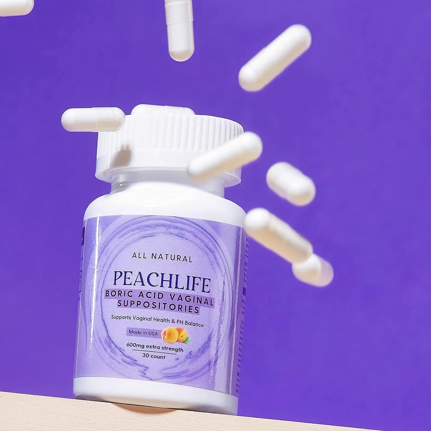 Peachlife Boric Acid Suppositories in Vegetable Capsules - USA Made - Vaginal pH Peachlife Au supplements