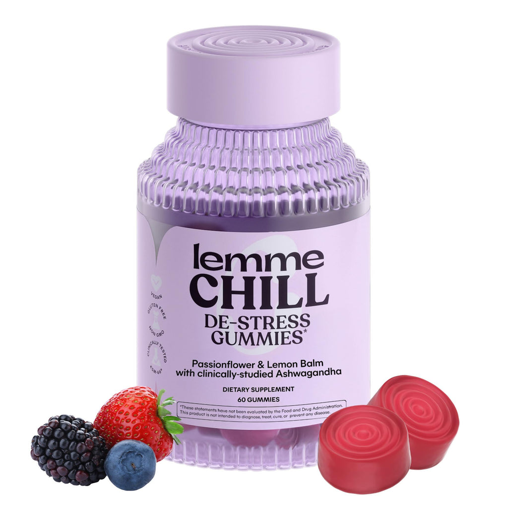 Lemme Chill Stress Relief Gummies with 300mg KSM-66 Ashwagandha, Lemon Balm, Passionflower & Goji to Support Relaxation, Healthy Cortisol & Sleep - Gluten-Free, Non-GMO, Mixed Berry (60 Count) Lemme Au supplements