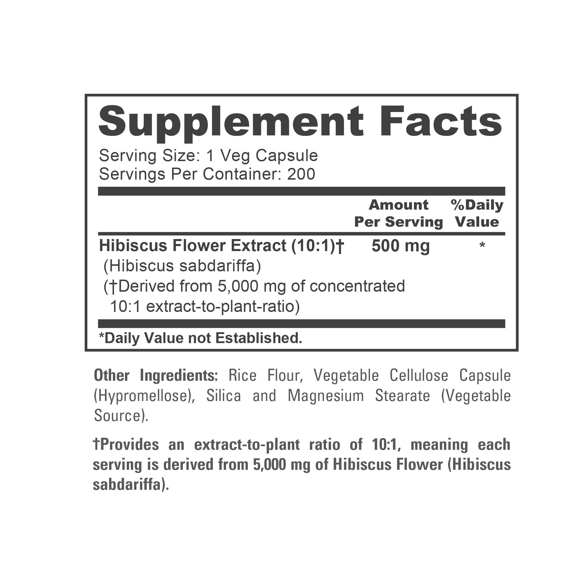 NusaPure Hibiscus Flower 10:1 Extract, 500 mg Equivalent to 5000mg 200 Vegetarian Caps (Non-GMO, Vegan) NusaPure Au supplements