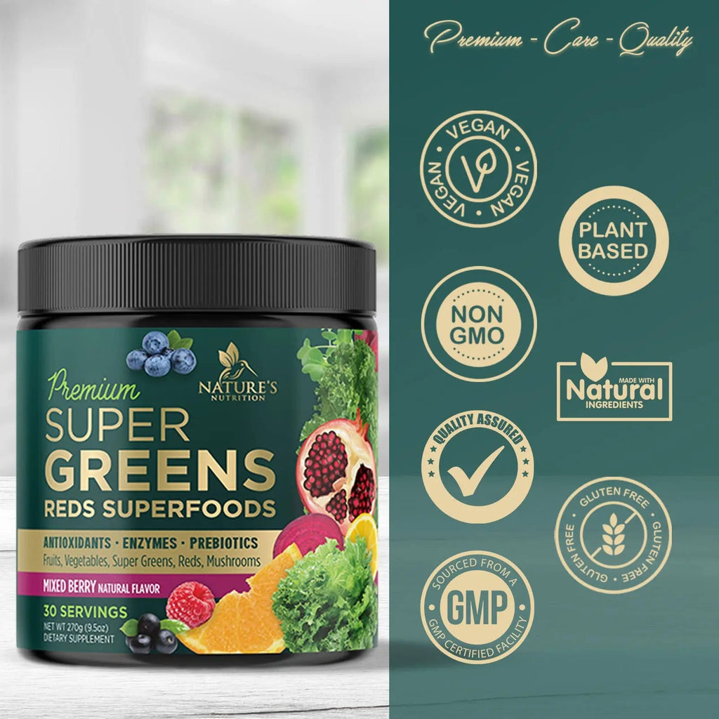 Greens Superfood Powder Supplement - Super Green Smoothie Mix Blend with Spirulina Nature's Nutrition Au supplements