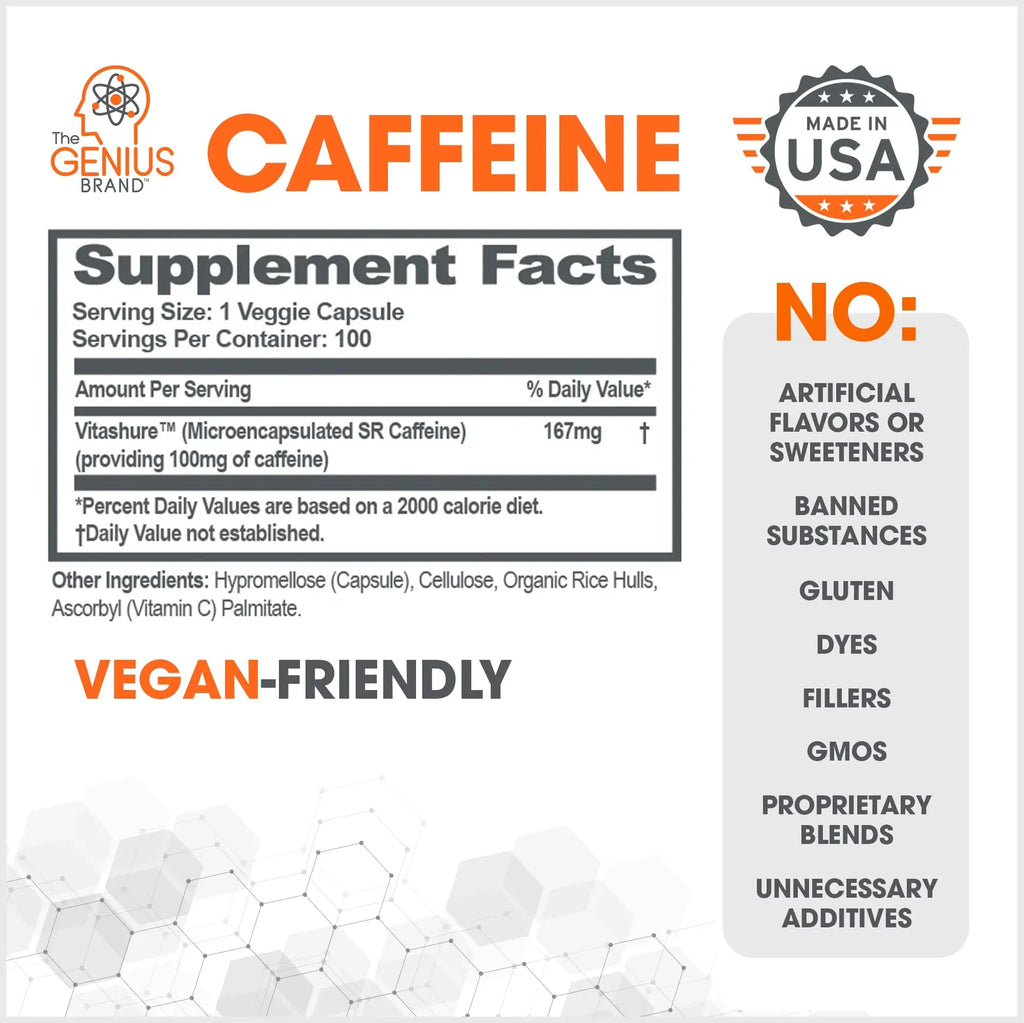 Genius Caffeine Pills 100mg, Extended-Release Microencapsulated Caffeine Pills The Genius Brand Au supplements