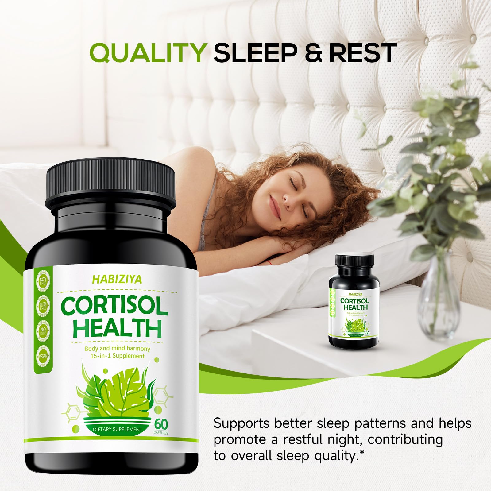 HABIZIYA Cortisol Manager Supplement for Women and Men Adrenal Support with Ashwagandha, Rhodiola Rosea, Holy Basil, Mood & Sleep Support - Non-GMO, Vegan Capsules (60 Count) HABIZIYA Au supplements