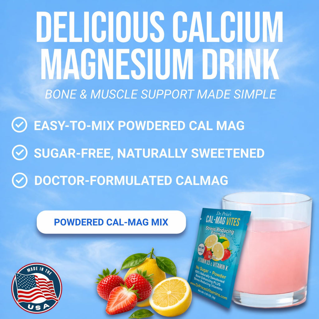 Dr. Price’s Cal-Mag Vites – Strawberry Lemon, 30 Packs | Calcium Magnesium Powder Packets + Vitamin D3, K & Boron | Calming Bone & Muscle Support for Kids & Adults | Doctor-Formulated, Made in USA Dr. Price's Vitamins Au supplements