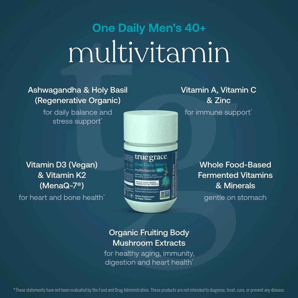 True Grace Men's 40+ One Daily Multivitamin Fermented Minerals, Organic Adaptogens & Mushrooms Whole Body Balance Immune True Grace Au supplements