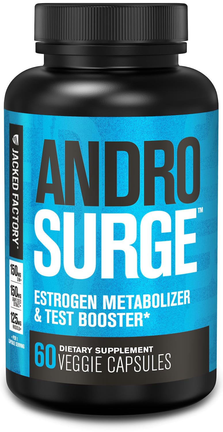 Jacked Factory Androsurge Estrogen Blocker for Men - Natural Testosterone Booster for Men & Estrogen Metabolizer with Tongkat Ali, DIM, Long Jack & More