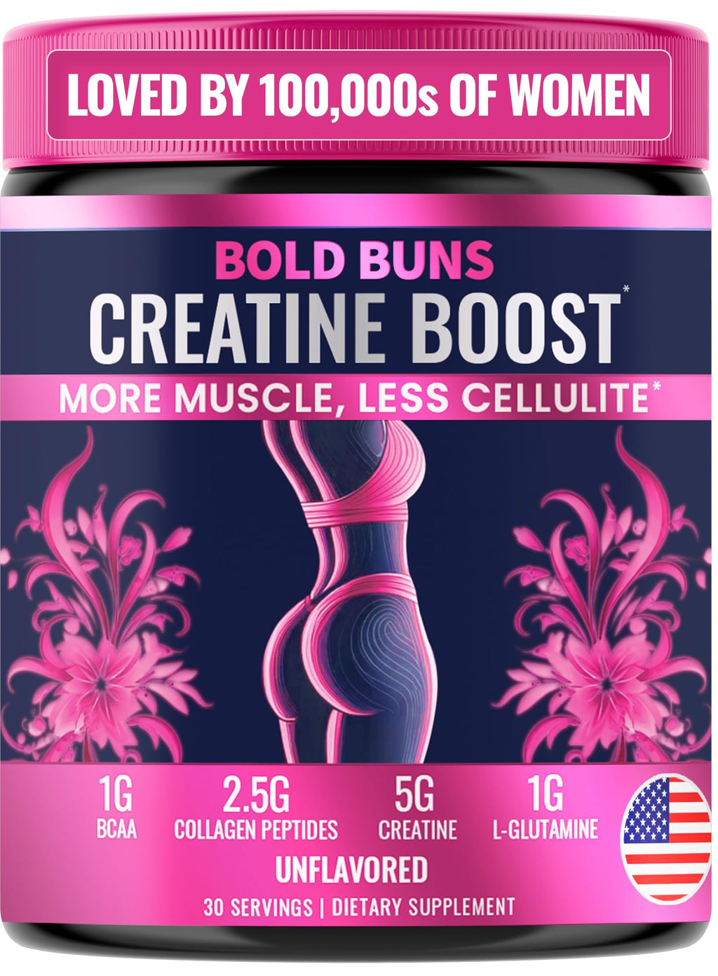 Bold Buns Creatine for Women – Booty Builder Supplement with Collagen & BCAA – Supports Muscle Development, Post-Workout Recovery, Skin Elasticity