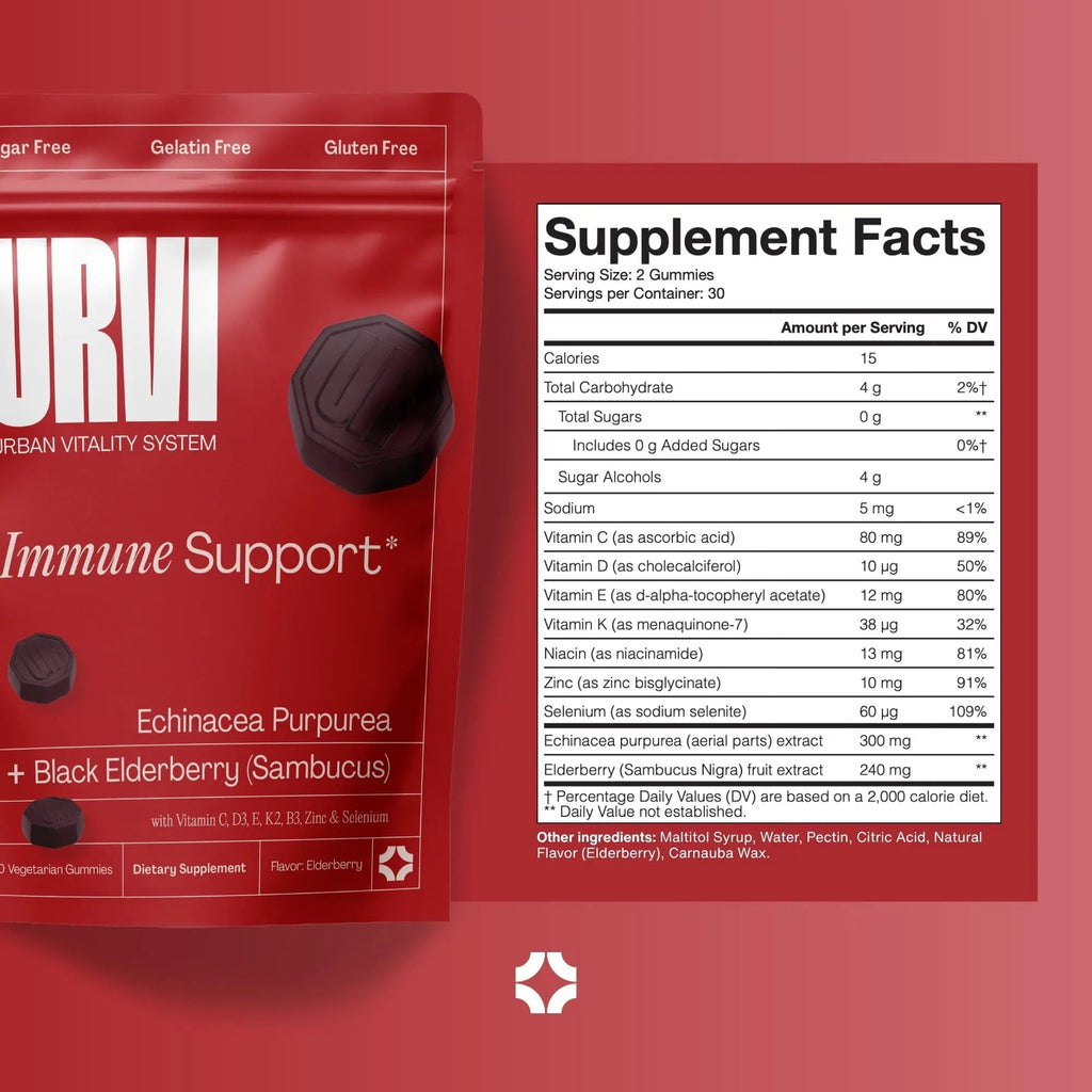 URVI® Immune Support Gummies - Vitamin C, D3 K2, E, Niacin, Zinc & Selenium with Elderberry & Echinacea URVI Au supplements