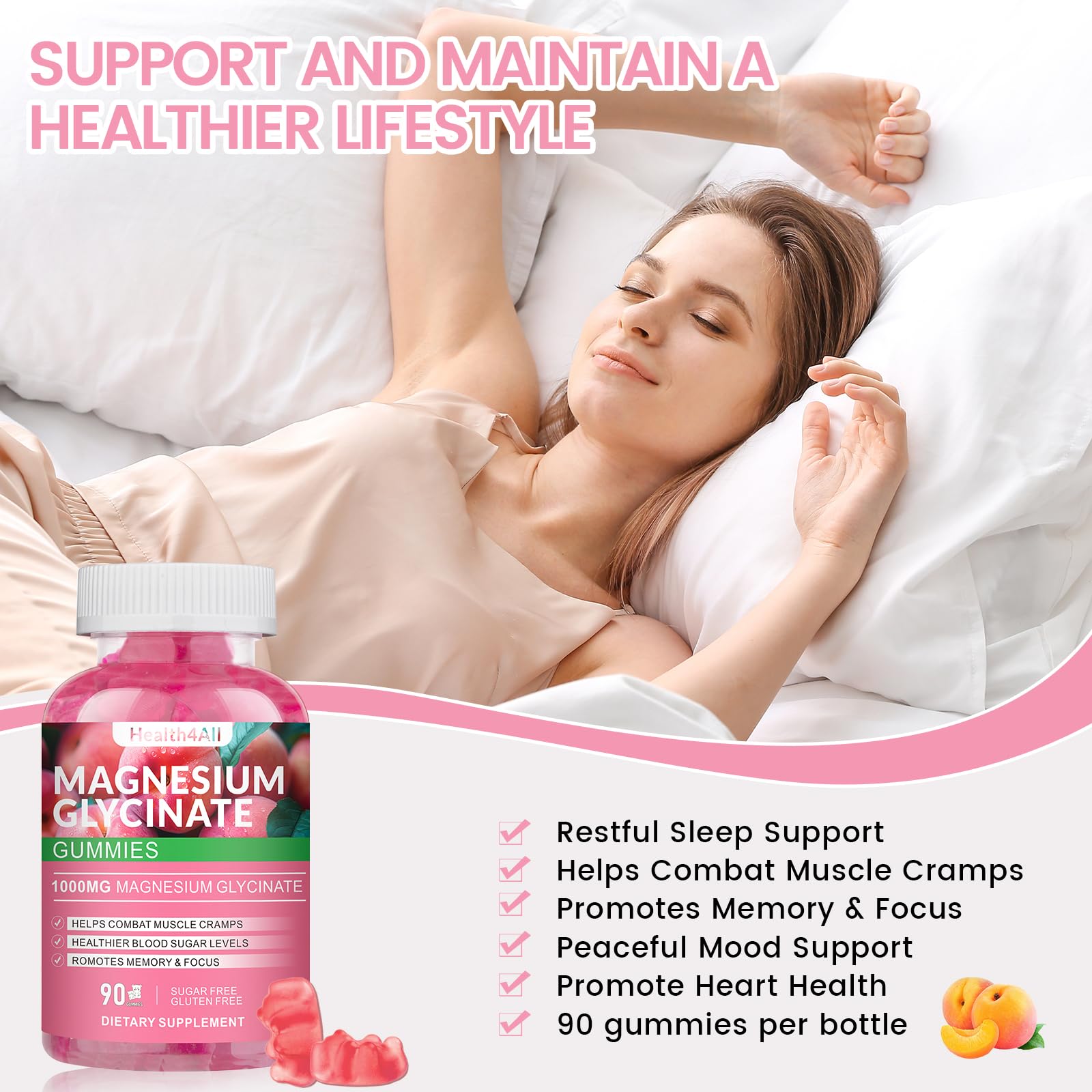 Magnesium Glycinate Gummies 1000mg, High Absorption Sugar Free Magnesium Potassium Supplement for Relaxation