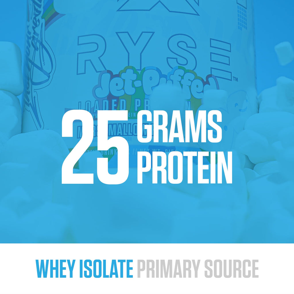RYSE Loaded Protein Powder - Jet-Puffed Marshmallow - 25g Whey Protein Isolate & Concentrate with Prebiotic Fiber & MCTs - Low Carb, Low Sugar, Digestive-Friendly - 27 Servings / 2 lb Tub