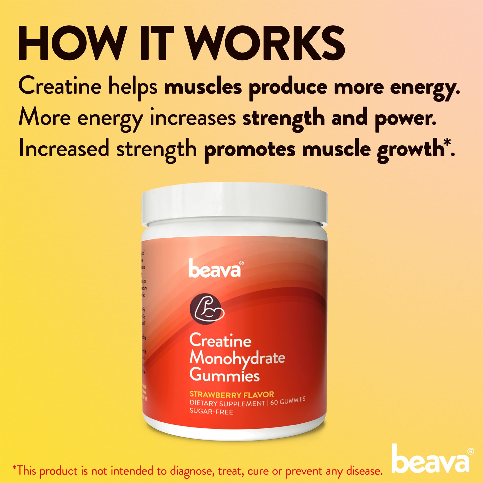 Creatine Monohydrate Gummies - 30 Servings - Vegan Creatine Chews for Muscle Growth, Muscle Recovery, Workout Recovery, Anaerobic Endurance - No Loading Phase - No Bloating - Strawberry - No Sugar beava Au supplements
