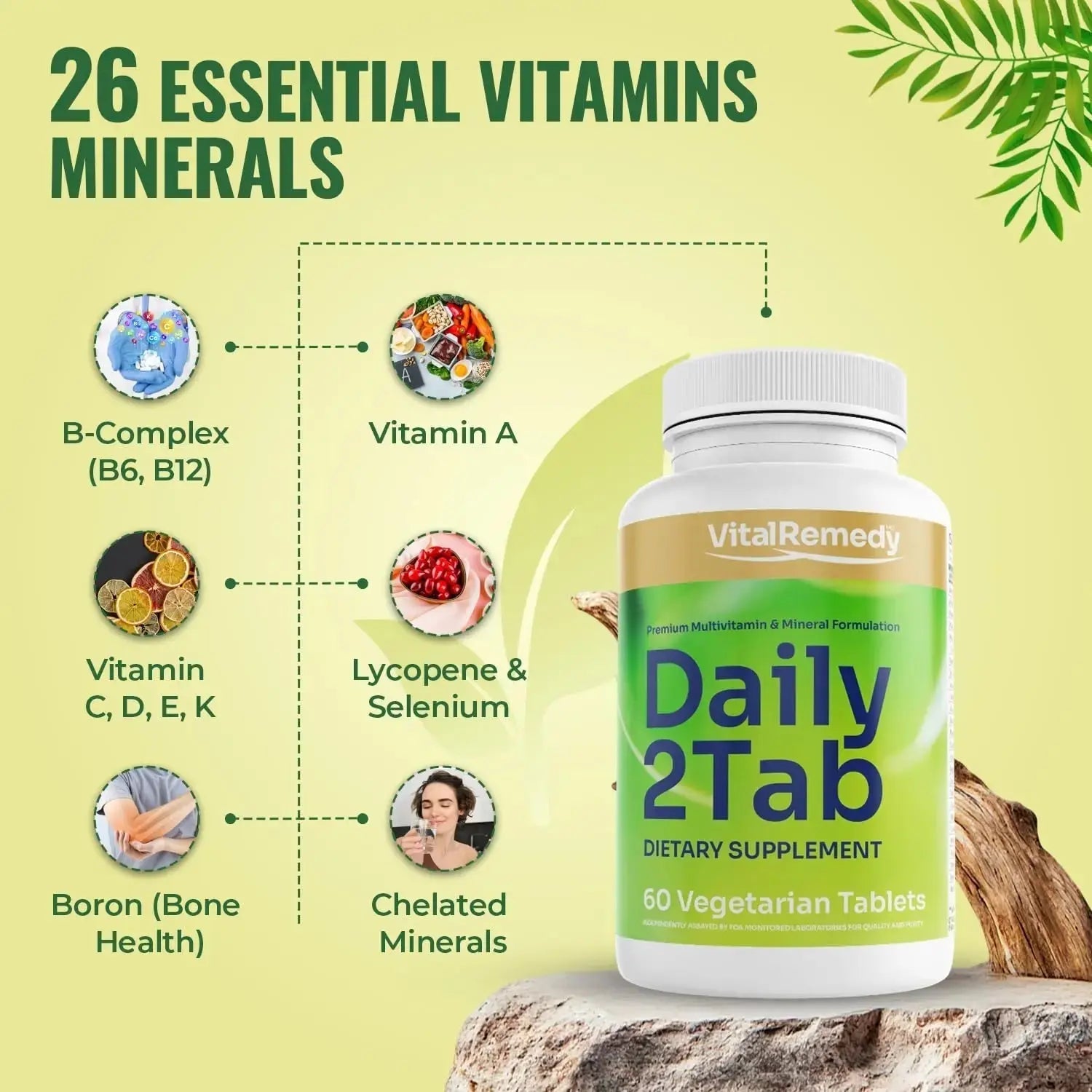 VitalRemedyMD Daily2Tab - All You Need Multivitamin Plus Multimineral Formula. 26 Essential Nutrients for Women and Men, 60 Tablets VitalRemedyMD Au supplements
