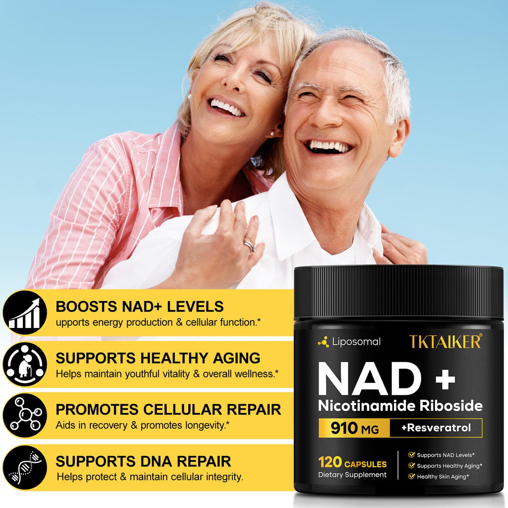 TKTALKER NAD Supplement, 910MG Liposomal Nicotinamide Riboside with Resveratrol & Quercetin, Anti-Aging, Cellular Energy, Mental Focus & Stamina & Healthy, Women & Men, 120 Capsules TKTALKER Au supplements