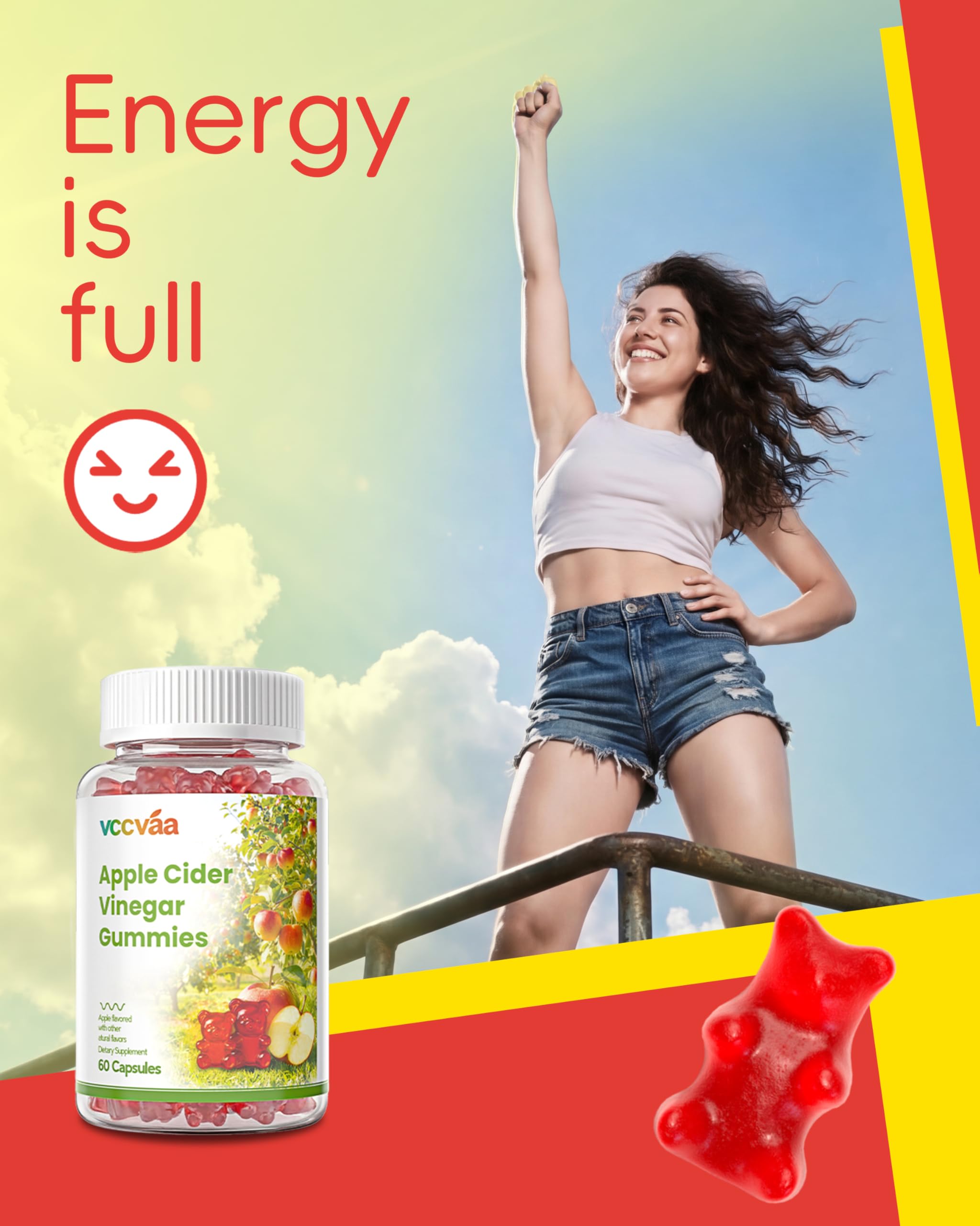 Vccvaa Fiber Gummies, Fiber Supplement with 5 Billion CFU Probiotics for Women, Prebiotic Gummies with Inulin, Soluble Fiber, ACV & Vitamin