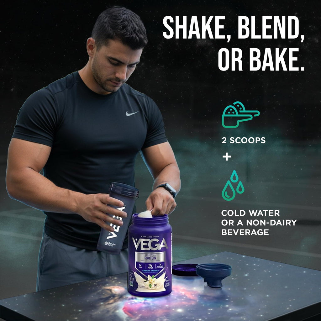 Vega Essential Protein – 25g Plant Based Protein Powder, Creamy Vanilla, Vegan for a Dairy-Free Vanilla Shake – Large Tub, 32.5oz (20 Servings)