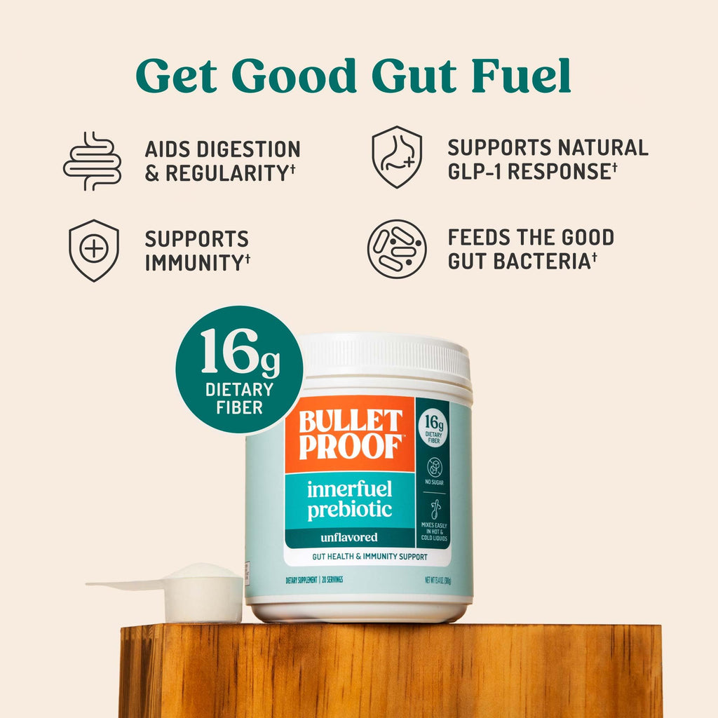 Bulletproof Innerfuel Prebiotic Fiber Powder, Unflavored, 16g Fiber, Plant-Sourced, Non-GMO & Third-Party Tested
