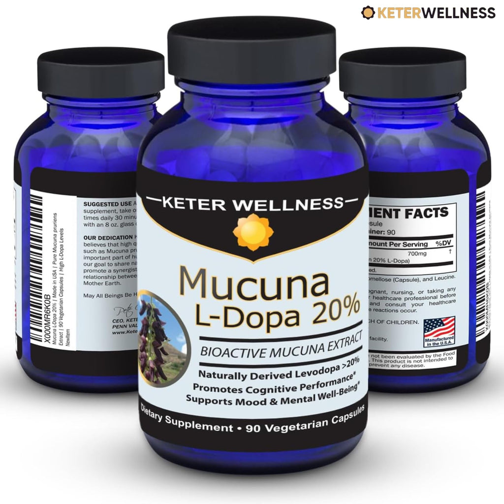 Mucuna Pruriens 20% L-Dopa – Standardized Velvet Bean Extract for Natural Dopamine, Focus & Mood Support – Pure 8:1 Concentrated Herbal Supplement – Vegan, Non-GMO, 90 Capsules Keter Wellness Au supplements