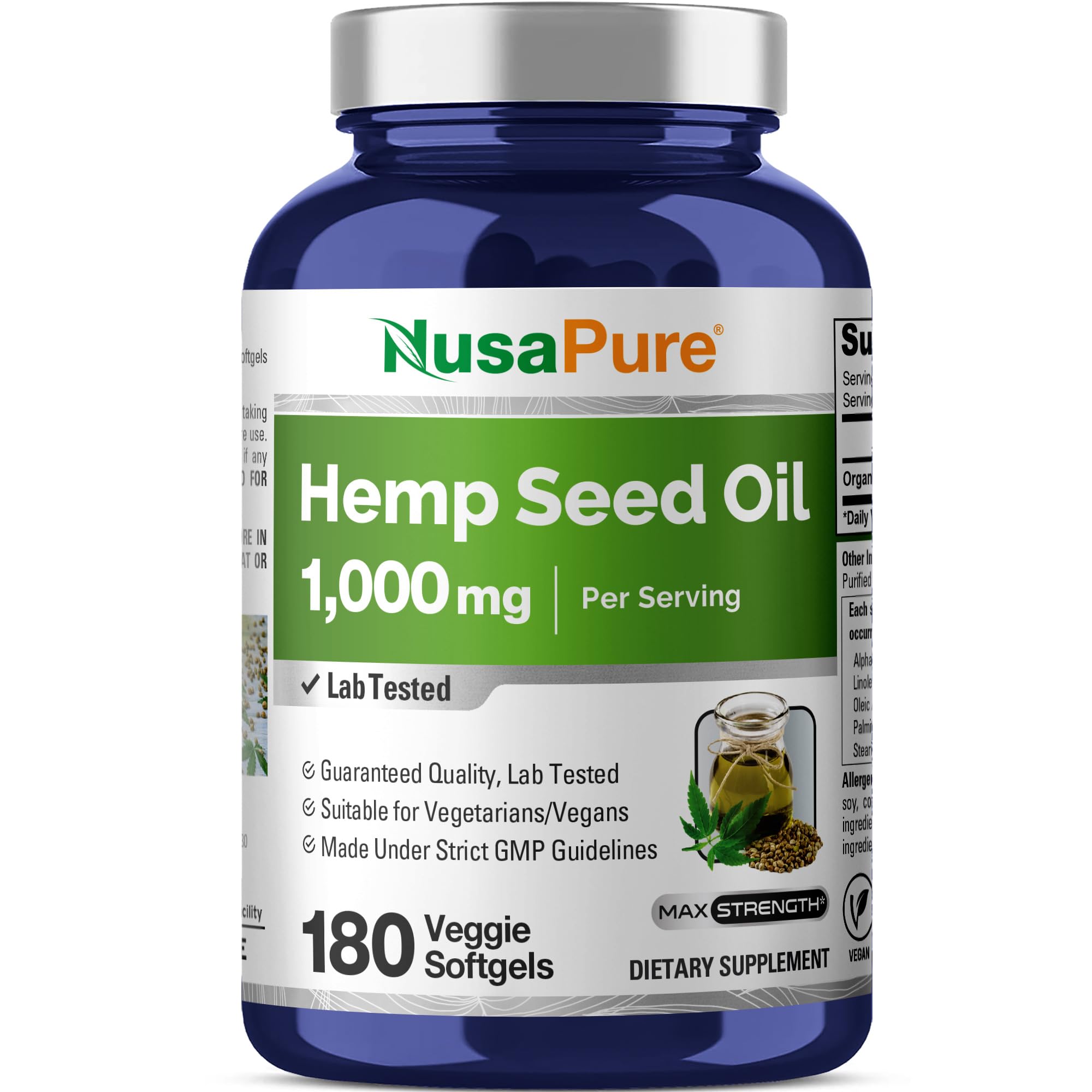 NusaPure Hemp Oil 1,000mg Per Serving, 180 Veggie Softgels, Non-GMO, Vegan NusaPure Au supplements