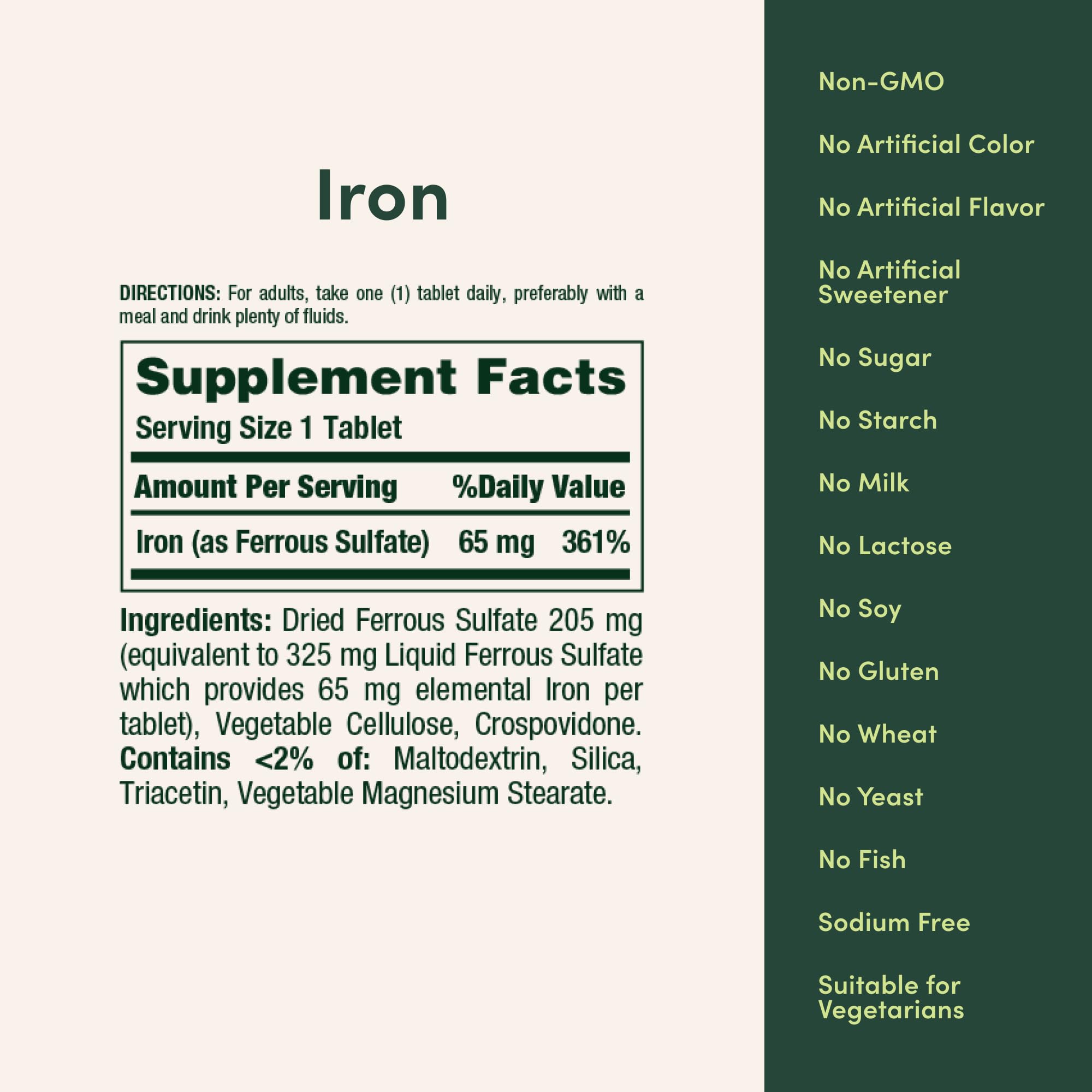 Nature’s Bounty Iron 65mg, 325 mg Ferrous Sulfate, Cellular Energy Support, Promotes Normal Red Blood Cell Production