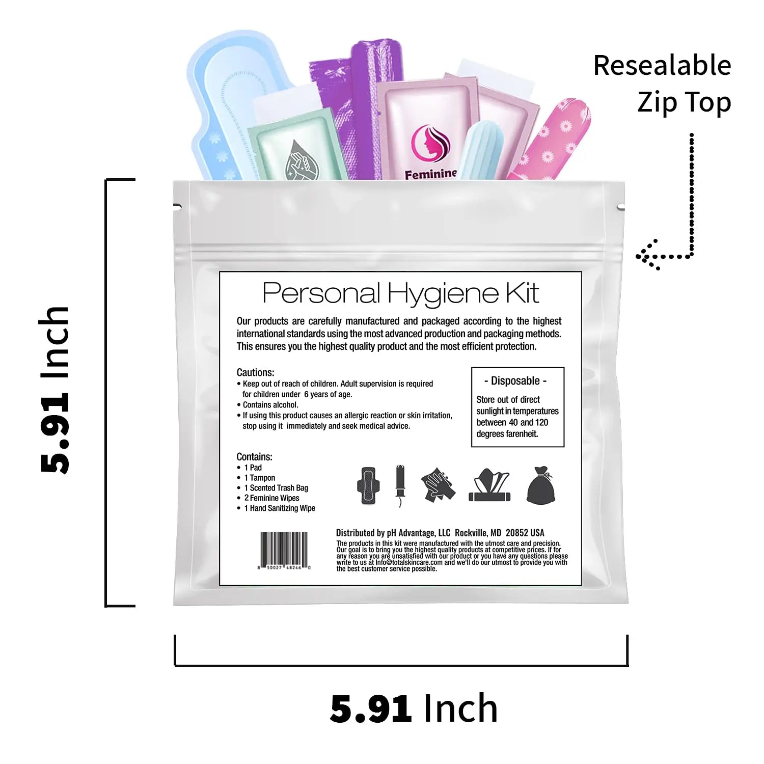 Menstrual Kit All-in-One | Convenience on The Go | Single Period Kit Pack for Travelling, Tweens pH Advantage Au supplements