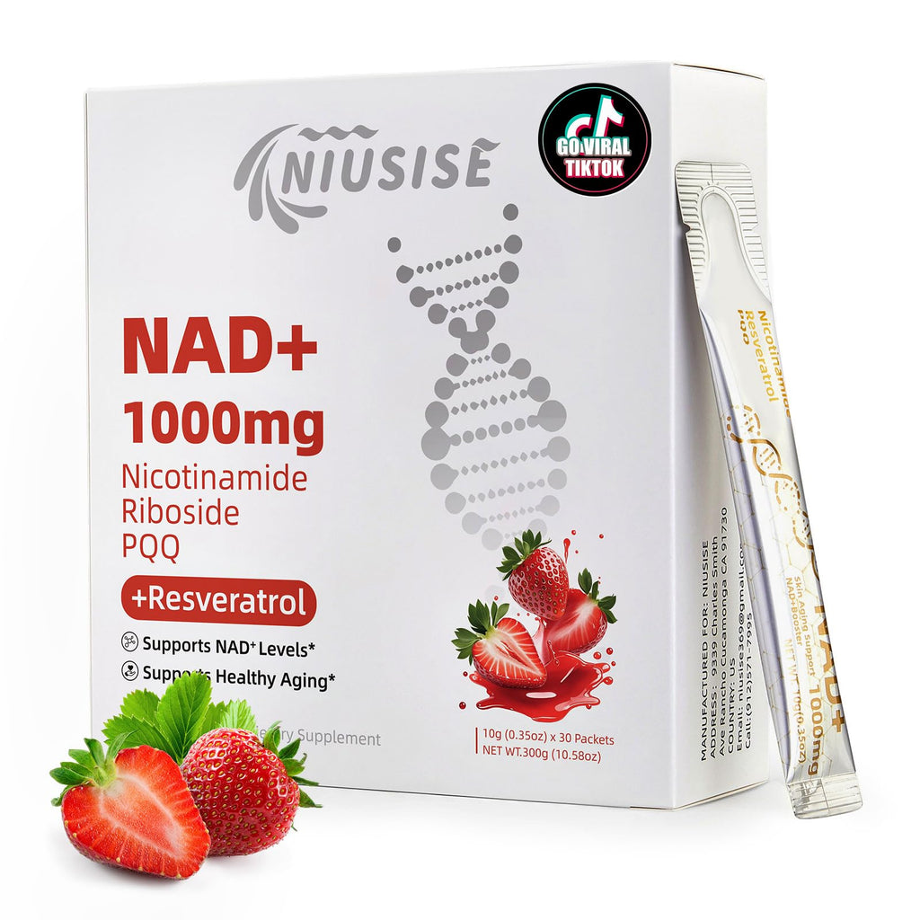 NIUSISE NAD Supplement, NAD+ Liquid, 1000mg Enhanced Formula with PQQ, Nicotinamide Riboside & Resveratrol, Advanced Anti-Aging Support for Men & Women, Sustained Energy, Vitality Boost (30 Packets) NIUSISE Au supplements