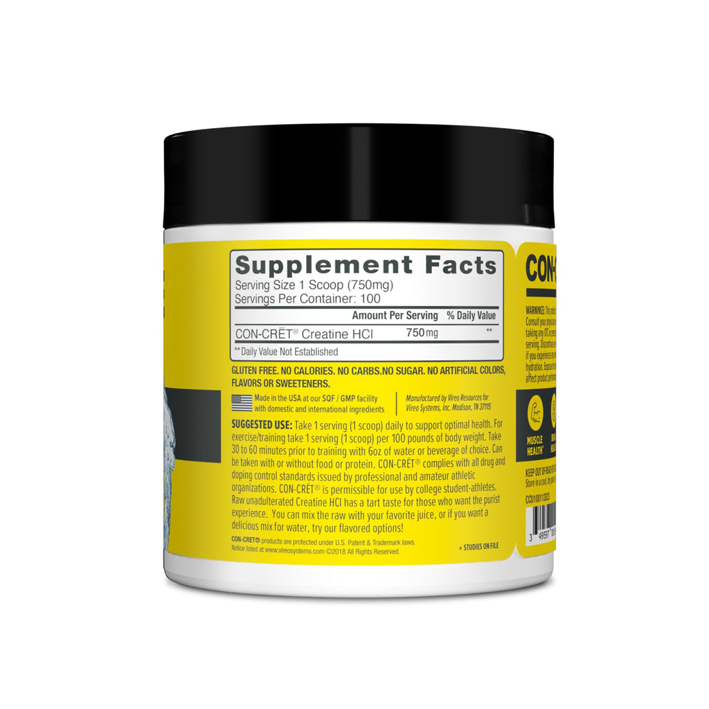 CON-CRET Creatine HCl Powder | Muscle, Cognitive, Cellular Energy Support | No Bloating or Cramps