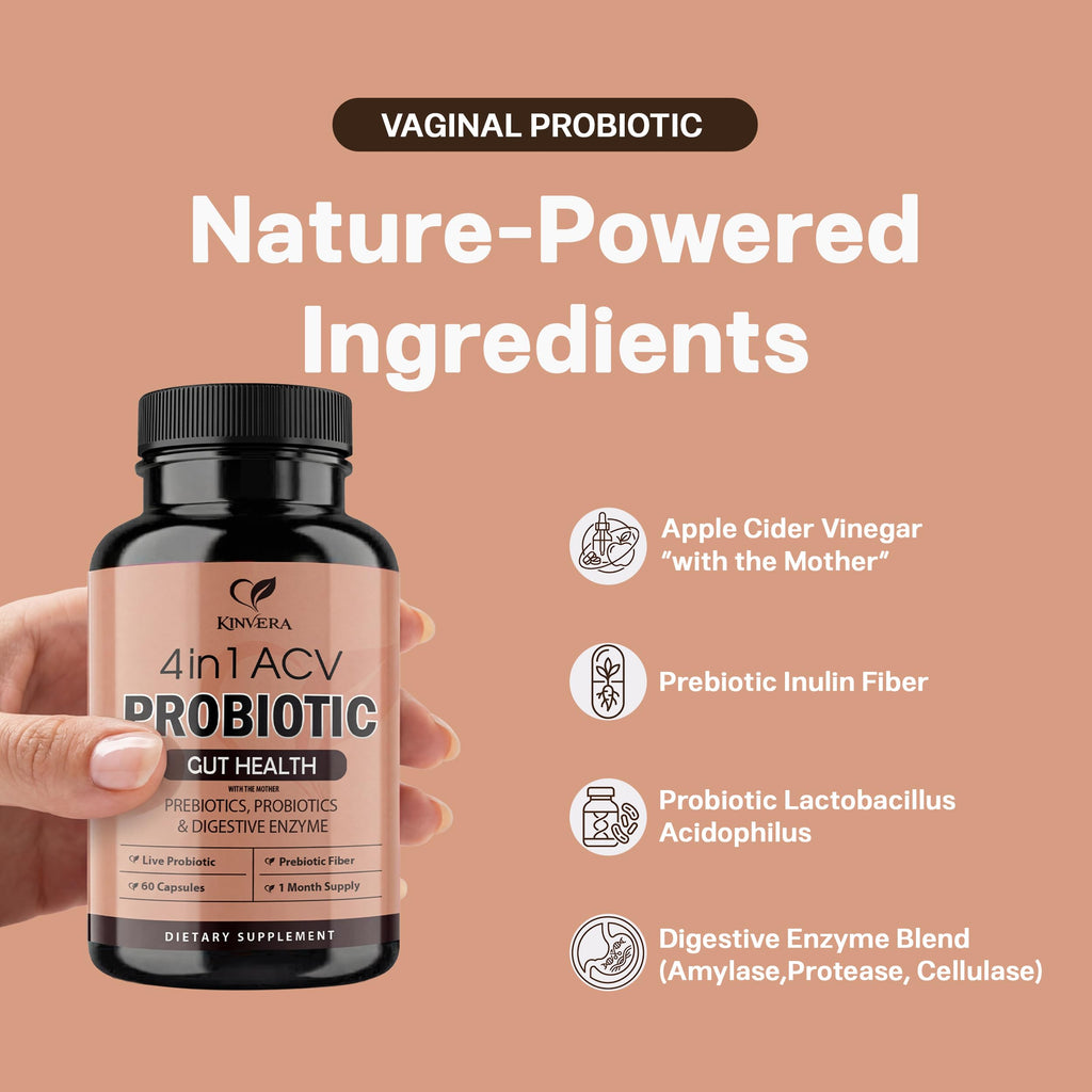 4-in-1 ACV Gut Formula – Apple Cider Vinegar, Prebiotics & Probiotics, Digestive Enzymes – Immune & Complete Digestion – 60 Veggie Capsules