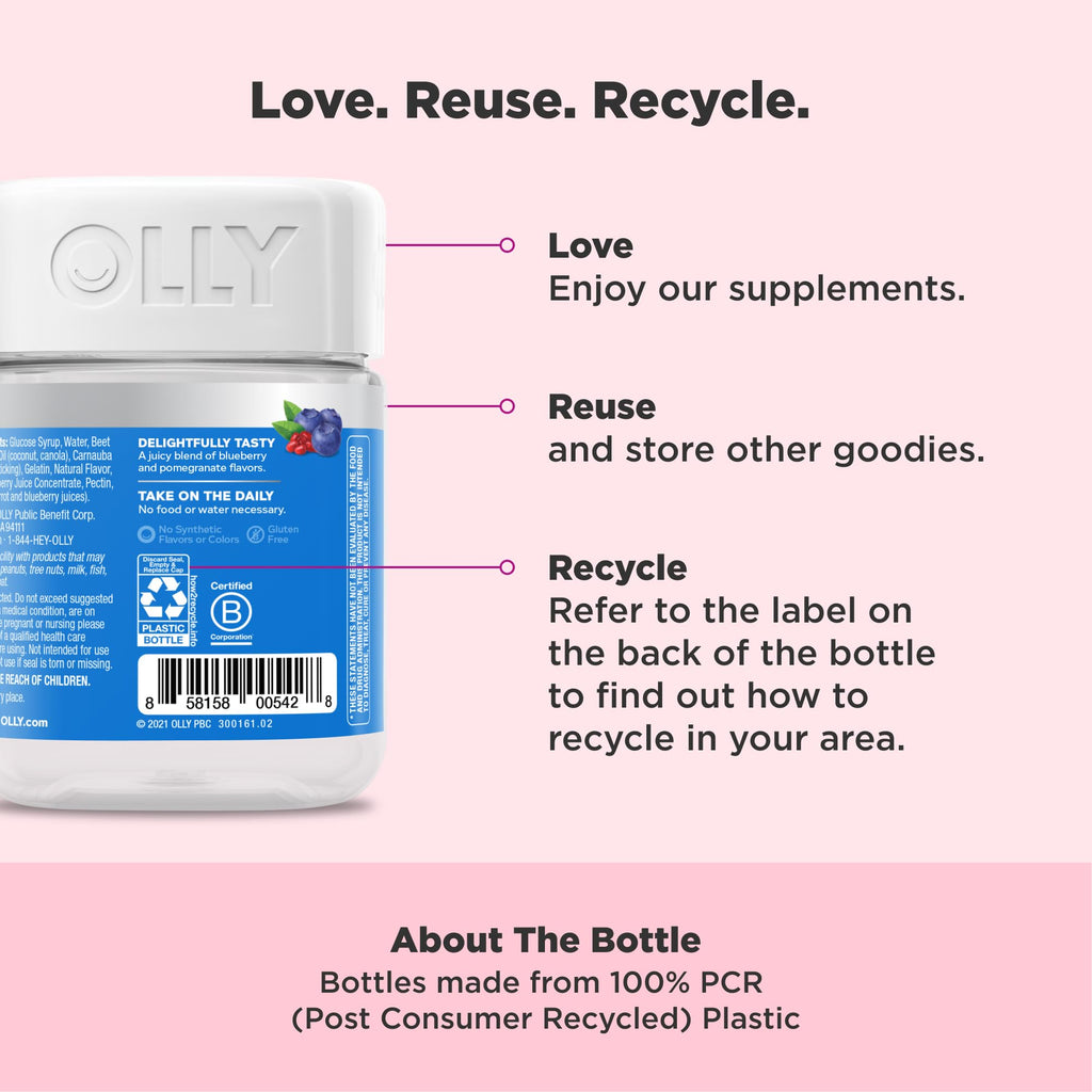 OLLY Glowing Skin Gummy, Hydrated & Youthful Skin,* Hyaluronic Acid, Collagen Peptides, Sea Buckthorn, Plump Berry Flavor