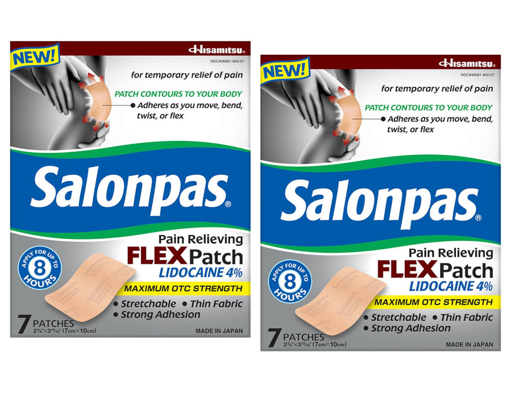 Salonpas Temporary Pain Relieving Flex Patch with Lidocaine 4%, Maximum OTC Strength, Stretchable Thin Fabric, Strong Adhesion, Contours to Body, Apply for Up to 8 Hours 7 ct (Pack of 2) Salonpas Au supplements