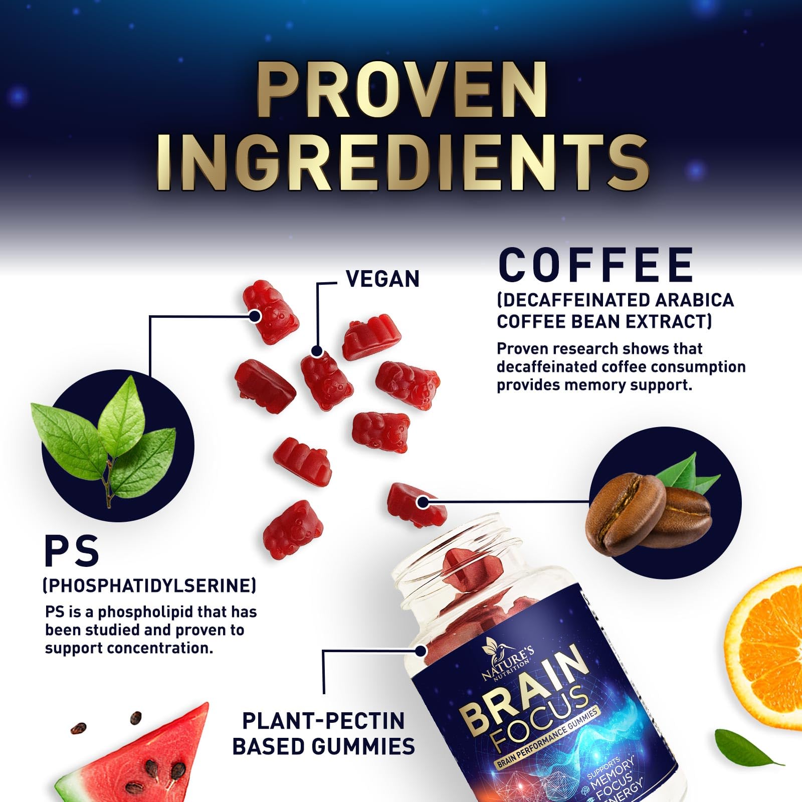 Brain Supplements for Memory and Focus with Phosphatidylserine, Nootropic Memory Supplement Gummy for Brain Health, Concentration, Mental & Cognitive Support, Focus Vitamins with B6 & B12-60 Gummies Nature's Nutrition Au supplements
