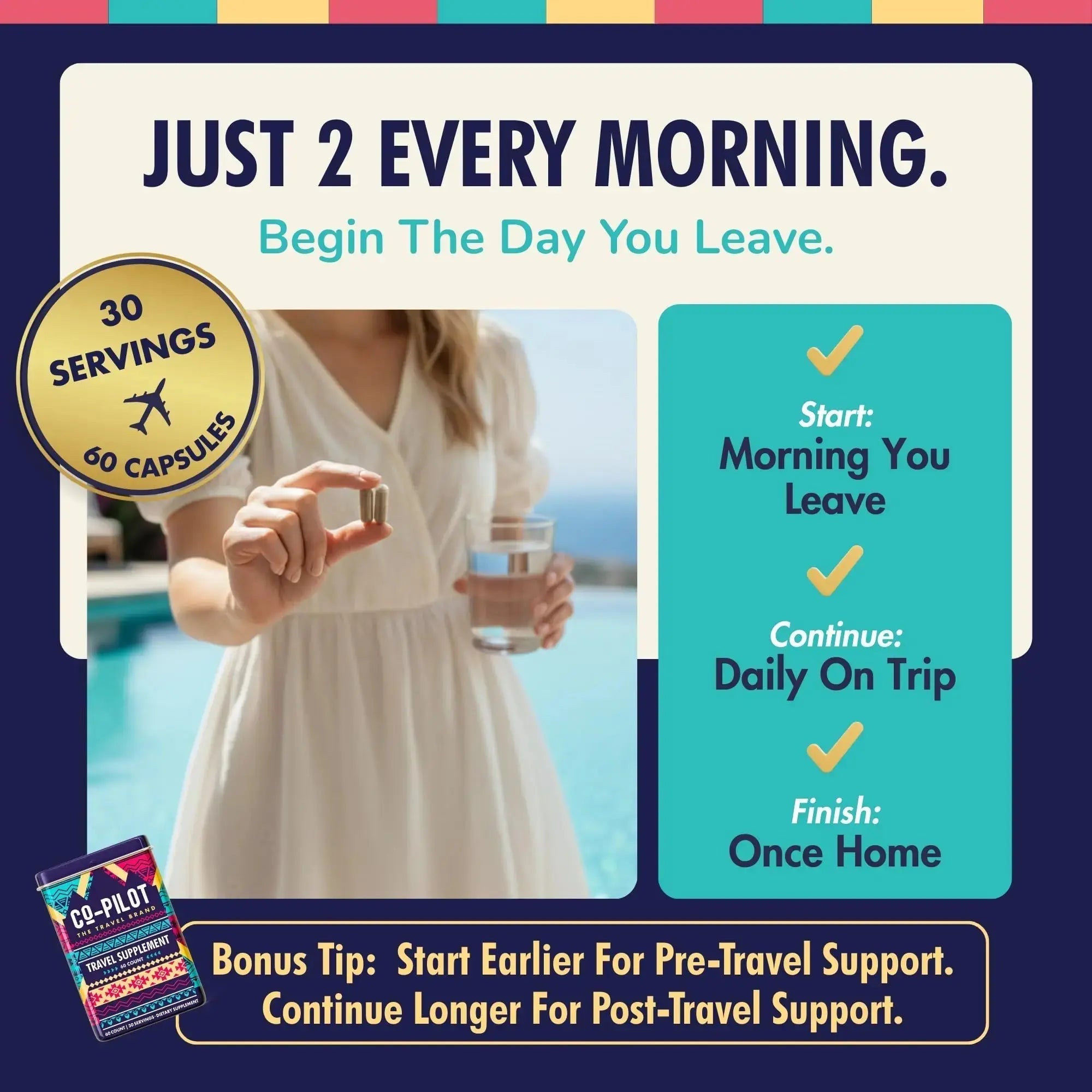 Travel Vitamin Supplement for Flight and Daily, Jet Lag, Energy, Immune, Digestion Support, Promote Calmness with Ashwagandha, Rhodiola, Chia Co-Pilot The Travel Brand Au supplements