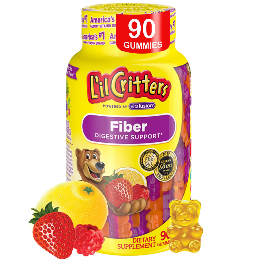 L’il Critters Fiber Daily Gummy Supplement for Kids, for Digestive Support, Berry and Lemon Flavors, 90 Gummies