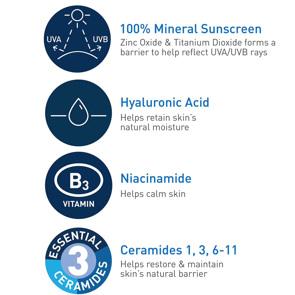 CeraVe 100% Mineral Sunscreen SPF 50, Face sunscreen With Zinc Oxide & Titanium Dioxid