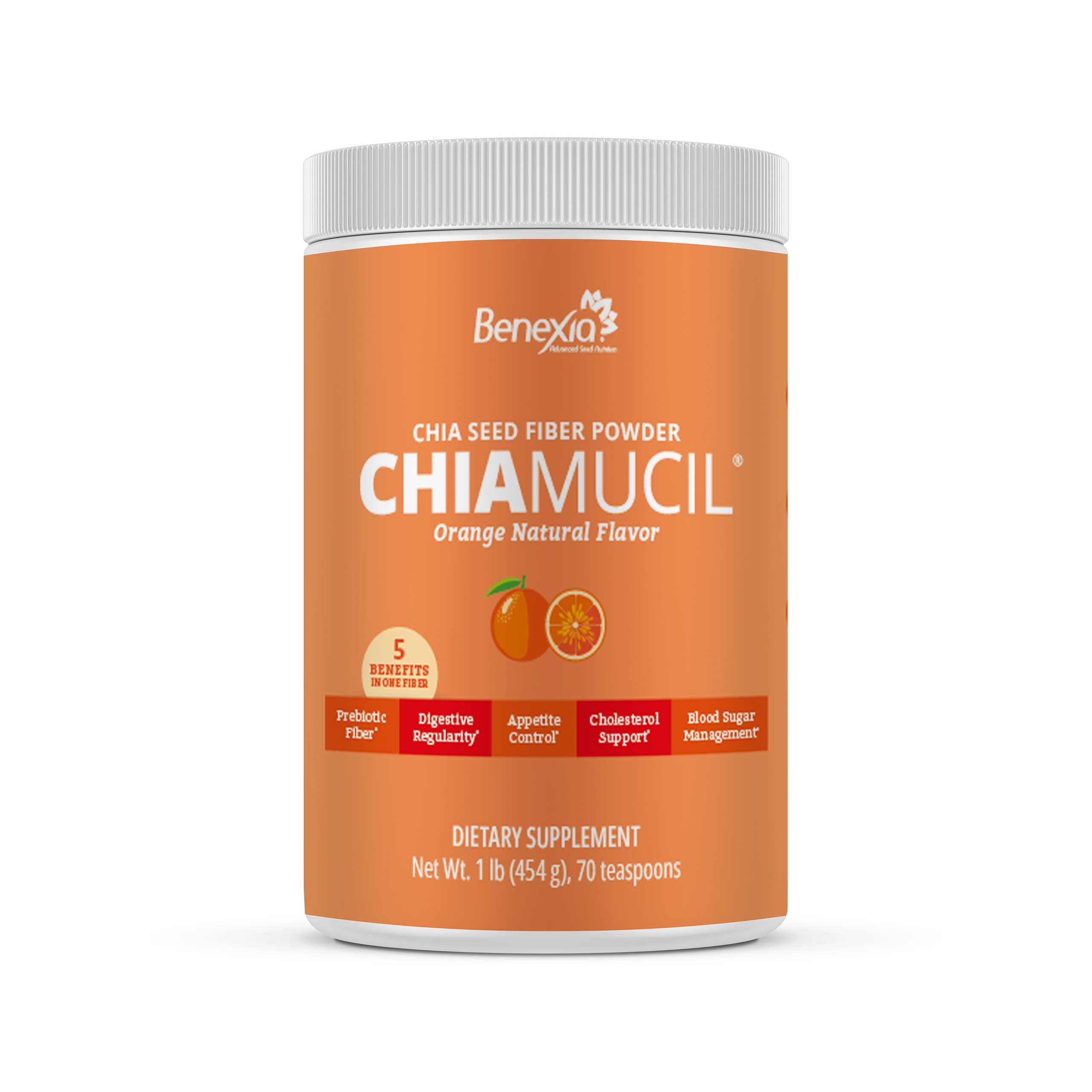 BENEXIA Chiamucil Prebiotic Fiber Supplement Powder – Chia Fiber & Chicory Root (Inulin) for Digestive Health & Appetite Control – Gluten & Sugar Free