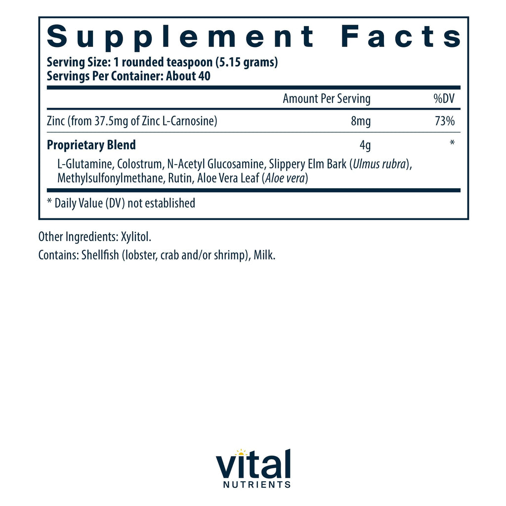 Vital Nutrients GI Repair Powder - Leaky Gut Powder with L Glutamine and Zinc - Digestive Enzyme Supplement to Support Gut Health