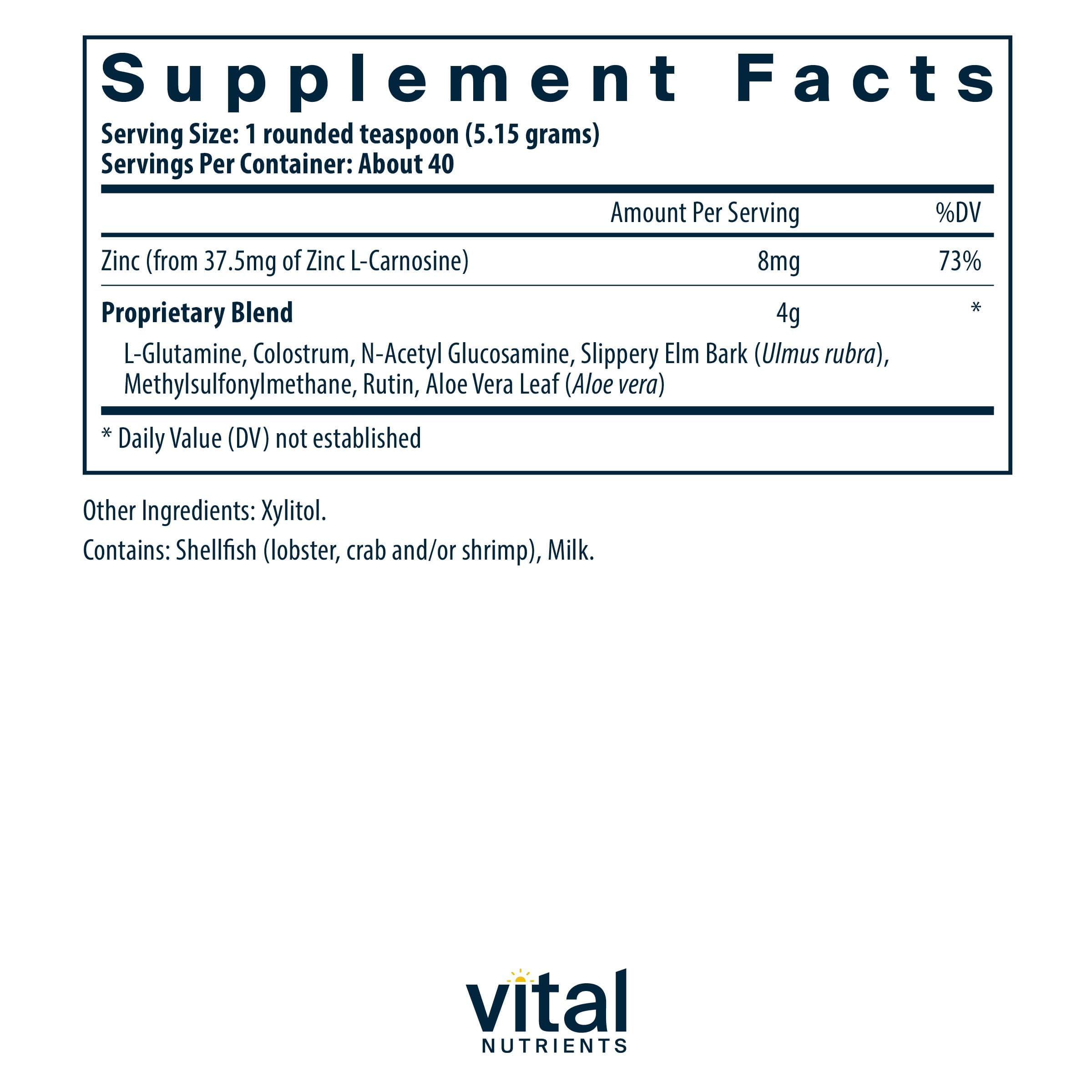Vital Nutrients GI Repair Powder - Leaky Gut Powder with L Glutamine and Zinc - Digestive Enzyme Supplement to Support Gut Health
