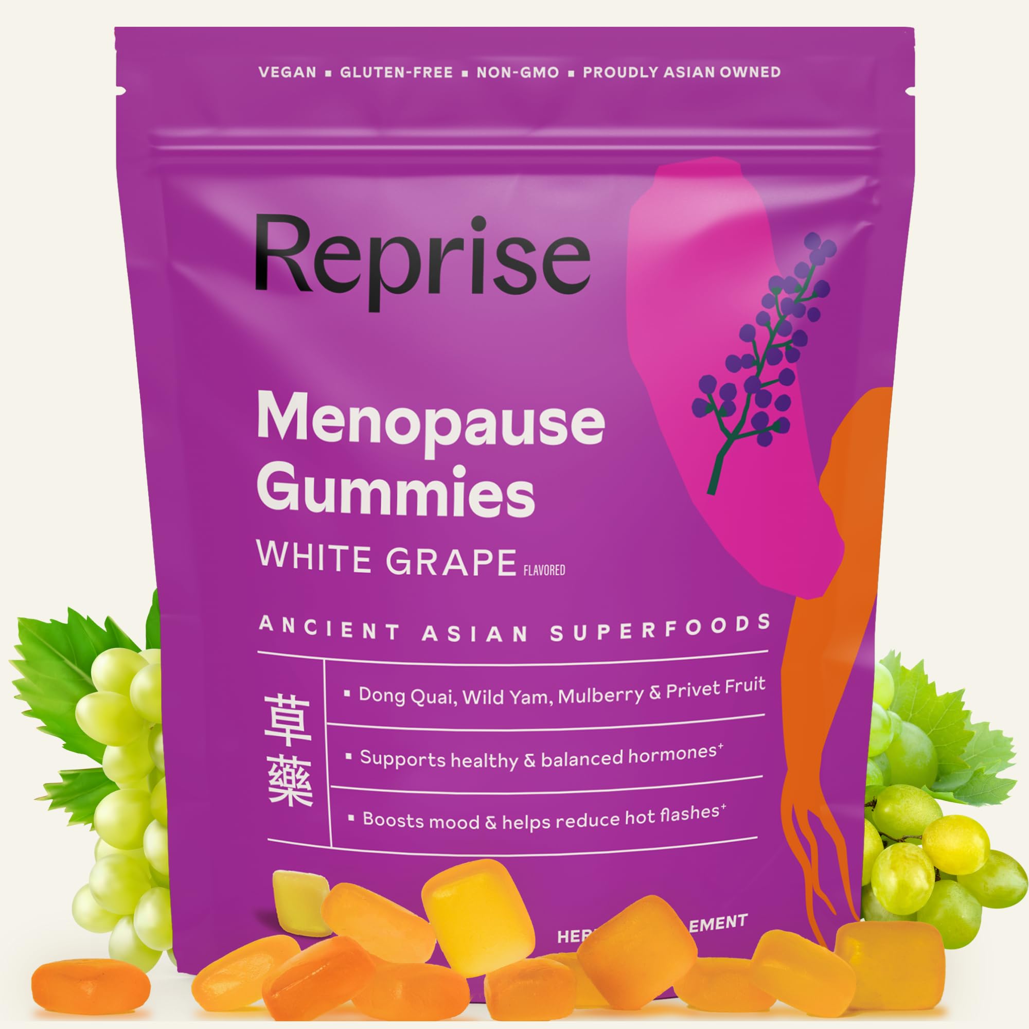 Menopause Gummies for Women | Healthy, Balanced Hormones | Reduce Hot Flashes, Night Sweats | Boosts Mood, Vitality, Energy| Dong Quai, Wild Yam, Mulberry, Privet Fruit | Low Sugar Chews, 60 Gummies Reprise Au supplements
