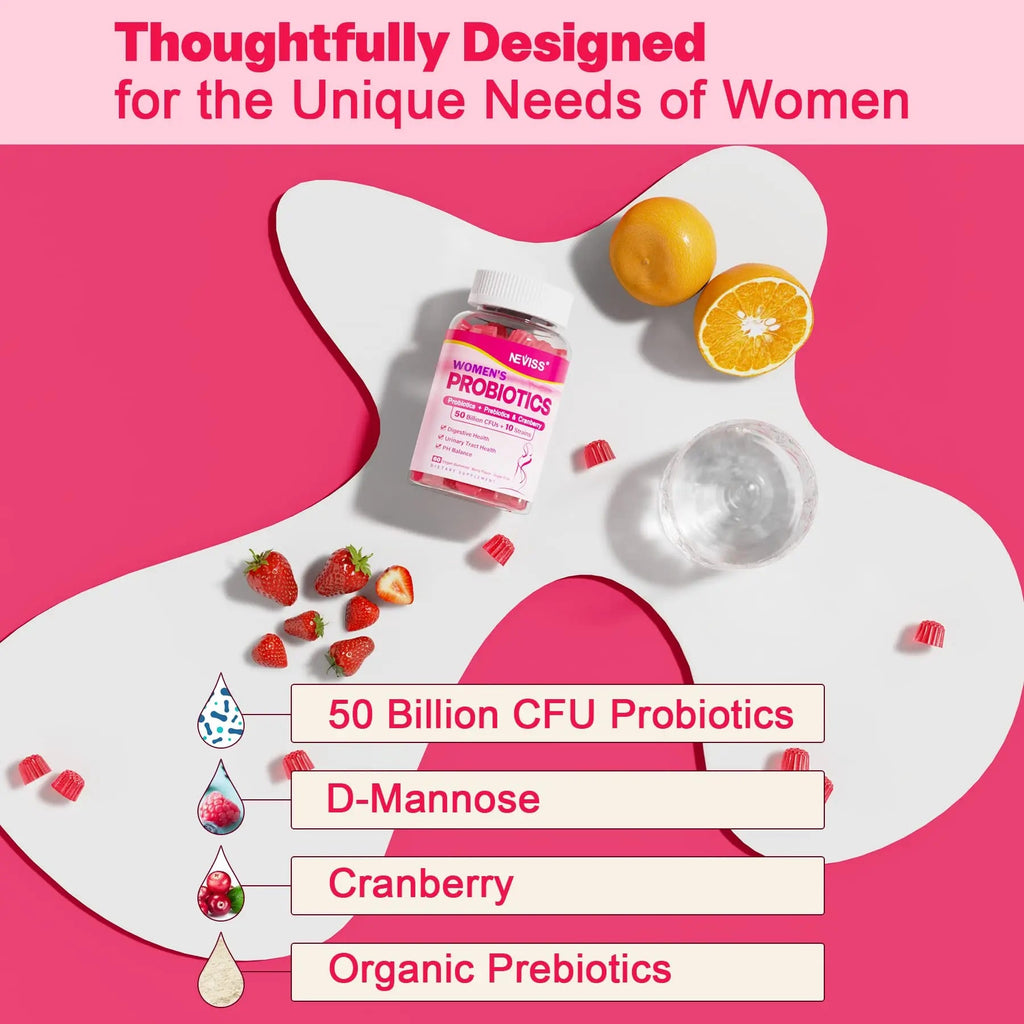 Probiotics for Women Gummies, Sugar Free Vaginal Probiotics 50 Billion CFU 10 Strains w/ Cranberry NEVISS Au supplements