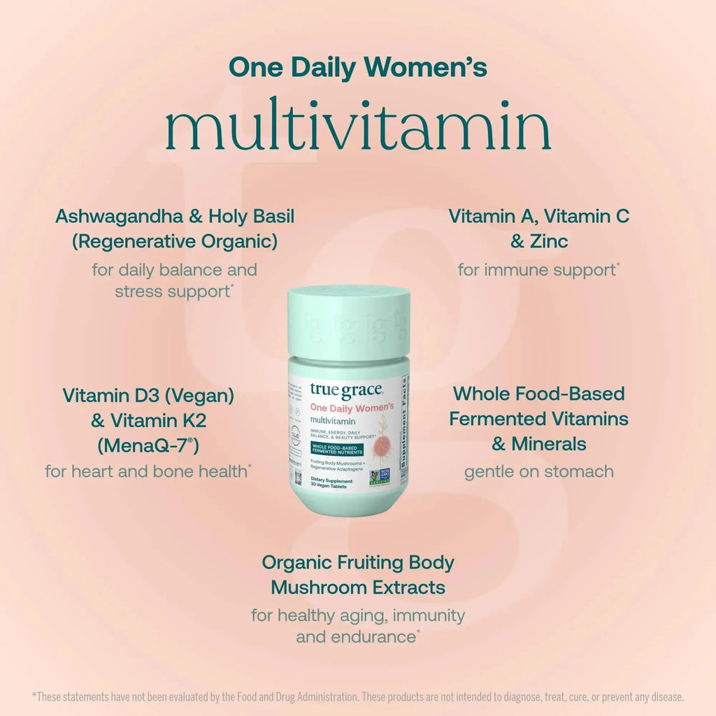 True Grace One Daily Women’s Multivitamin Fermented Minerals, Organic Adaptogens & Mushrooms Whole Body Balance, Immune, Energy, Beauty Support True Grace Au supplements