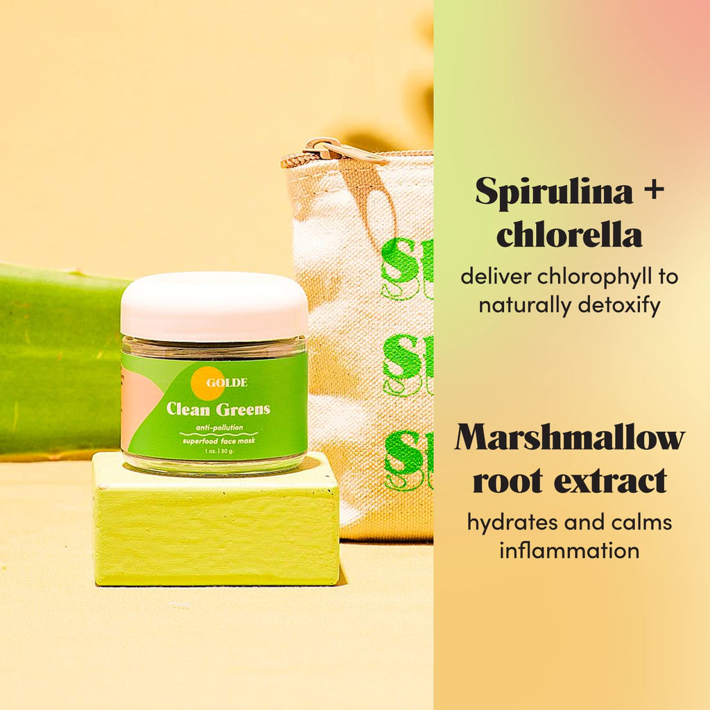 GOLDE - Clean Greens Superfood Face Mask - Made w/Chlorella & Spirulina - Great for Acne Prone, Oily & Dry Skin, Hydrating - Gentle Cleanser - Vegan - Aluminum-Free - 30g Jar GOLDE Au supplements