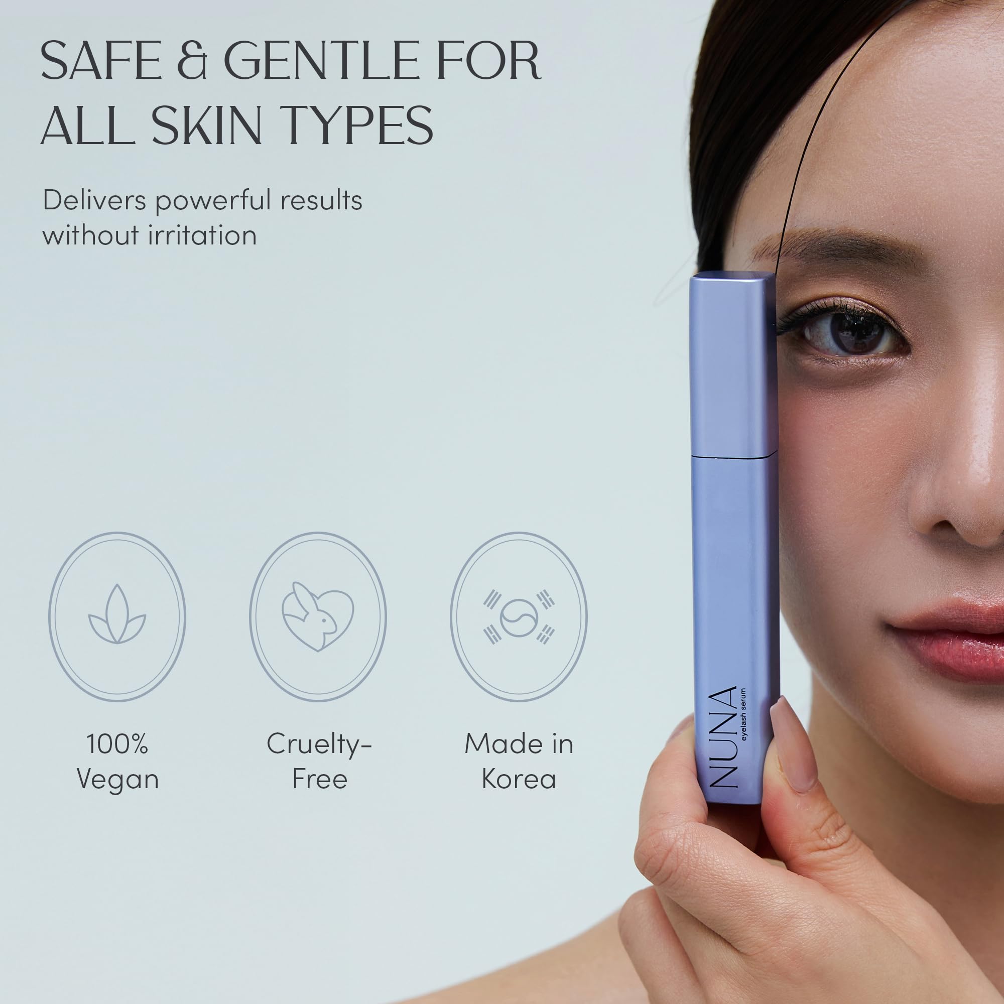 NUNA Eyelash Growth Support Serum 6ml – Eye Lash and Eyebrow Enhancing Serum for Women & Men with Biotin - Korean Multi Peptide & Natural Extracts