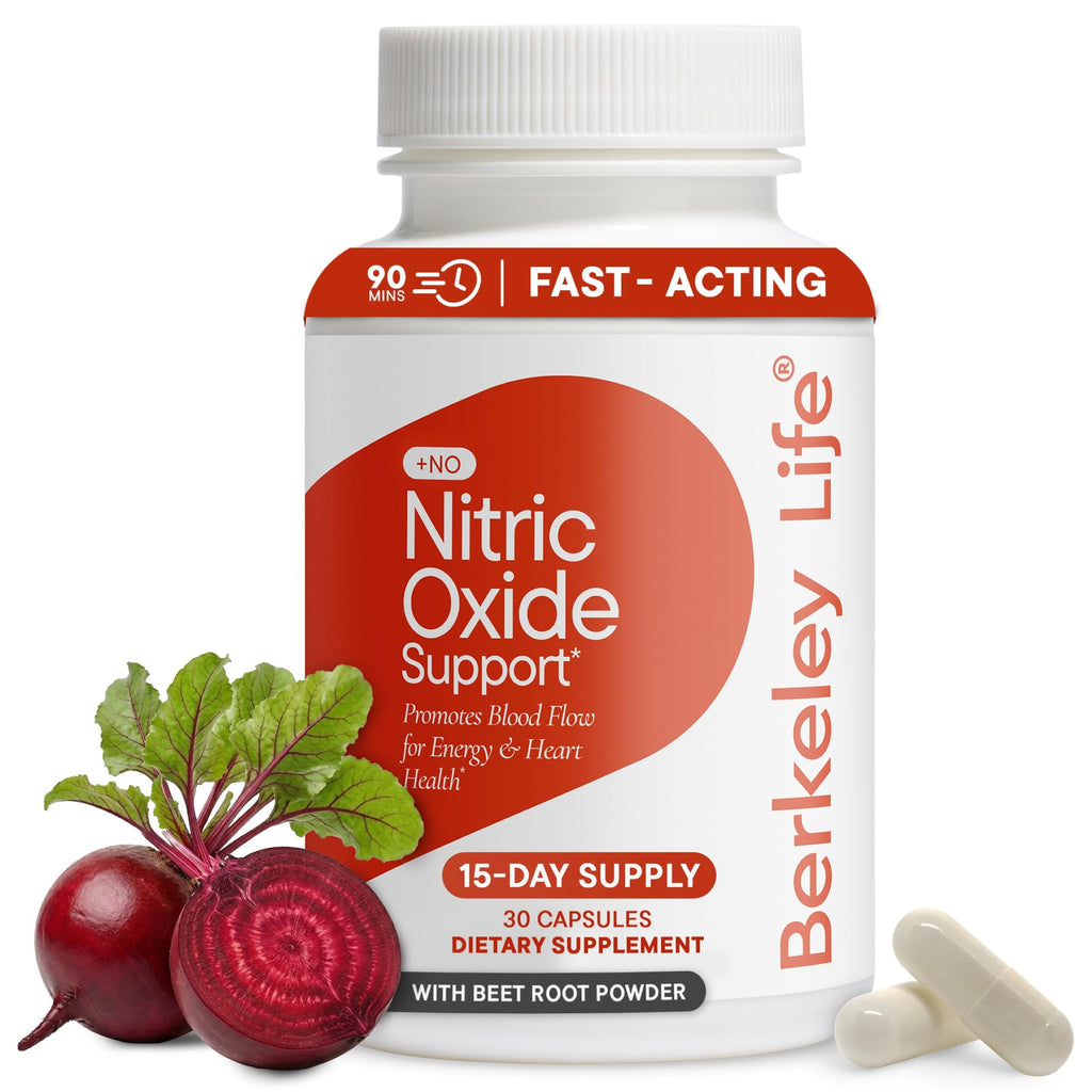 Berkeley Life Nitric Oxide Support Supplement - Nitric Oxide Booster for Men & Women - Blood Flow & Circulation with Beet Root Powder to Support Energy,
