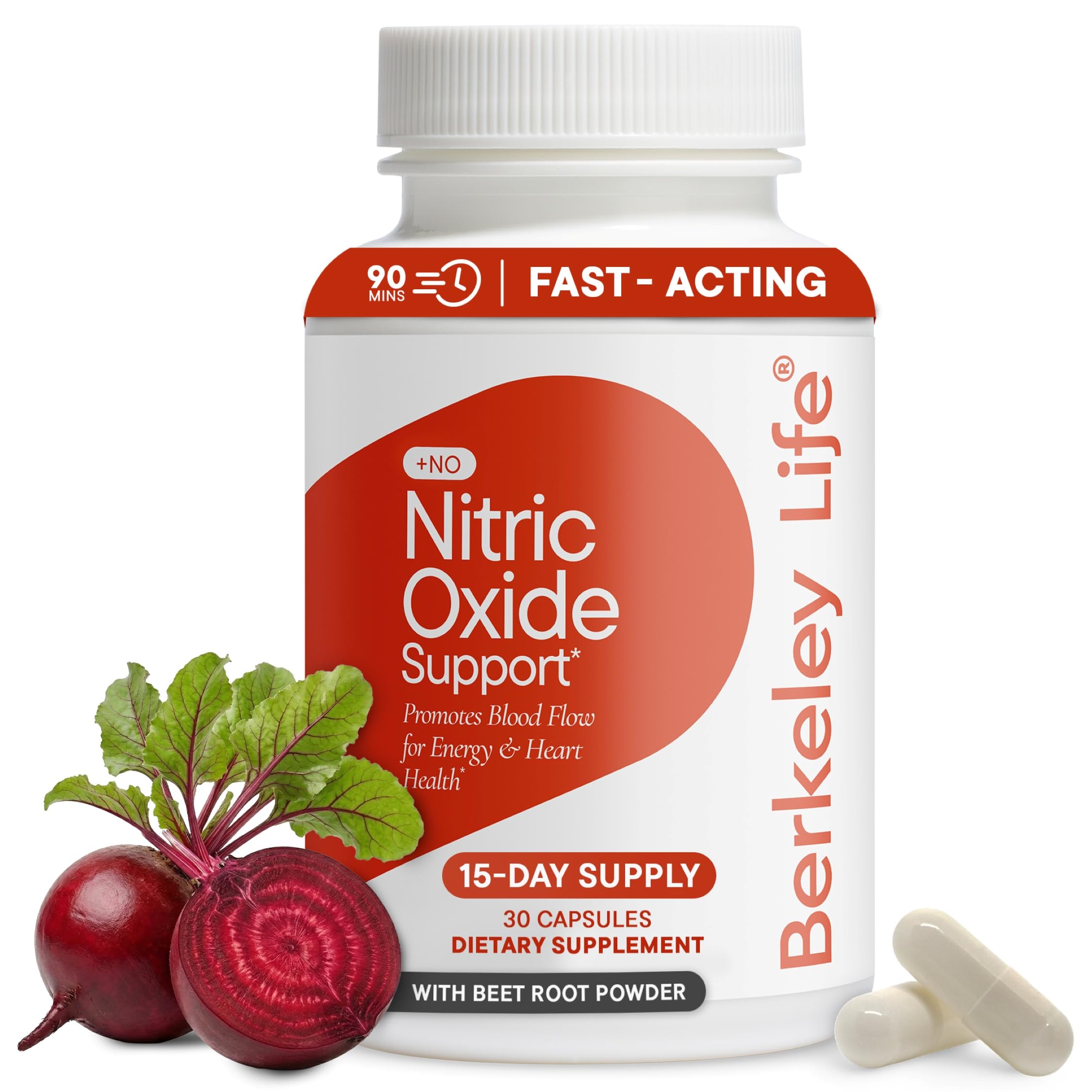 Berkeley Life Nitric Oxide Support Supplement - Nitric Oxide Booster for Men & Women - Blood Flow & Circulation with Beet Root Powder to Support Energy,