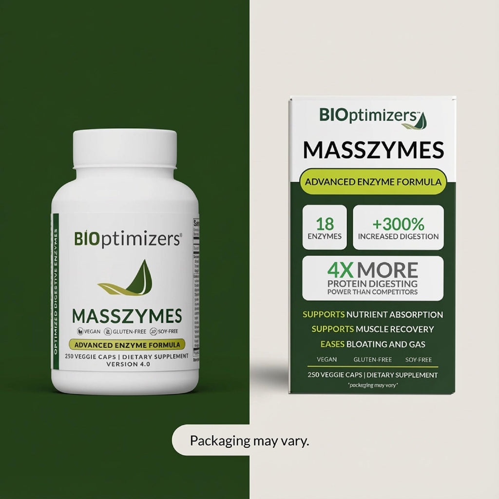 BiOptimizers MassZymes - Complete Digestive Enzymes Supplement for Gut Health - Bloating Relief for Men and Women - Lipase Amylase Bromelain