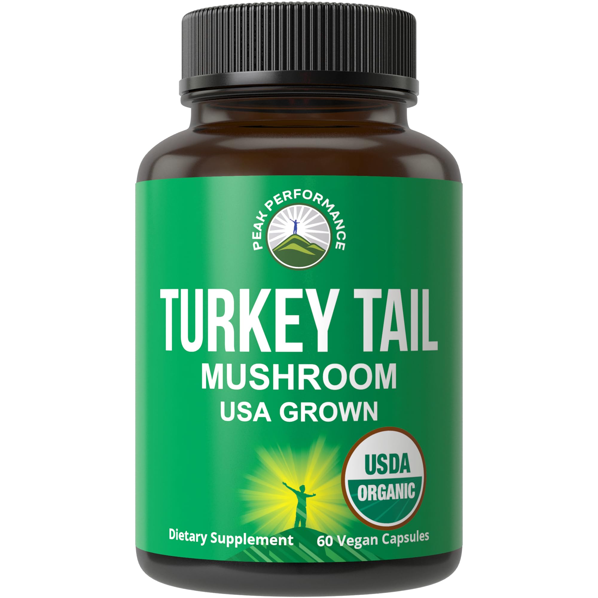 Peak Performance Organic Turkey Tail Capsules - USA Grown Made with Real Turkey Tail Mushroom. Immune System Support Naturally Harvested Mushroom Supplements for Immunity. Vegan Supplement Extract Peak Performance Au supplements