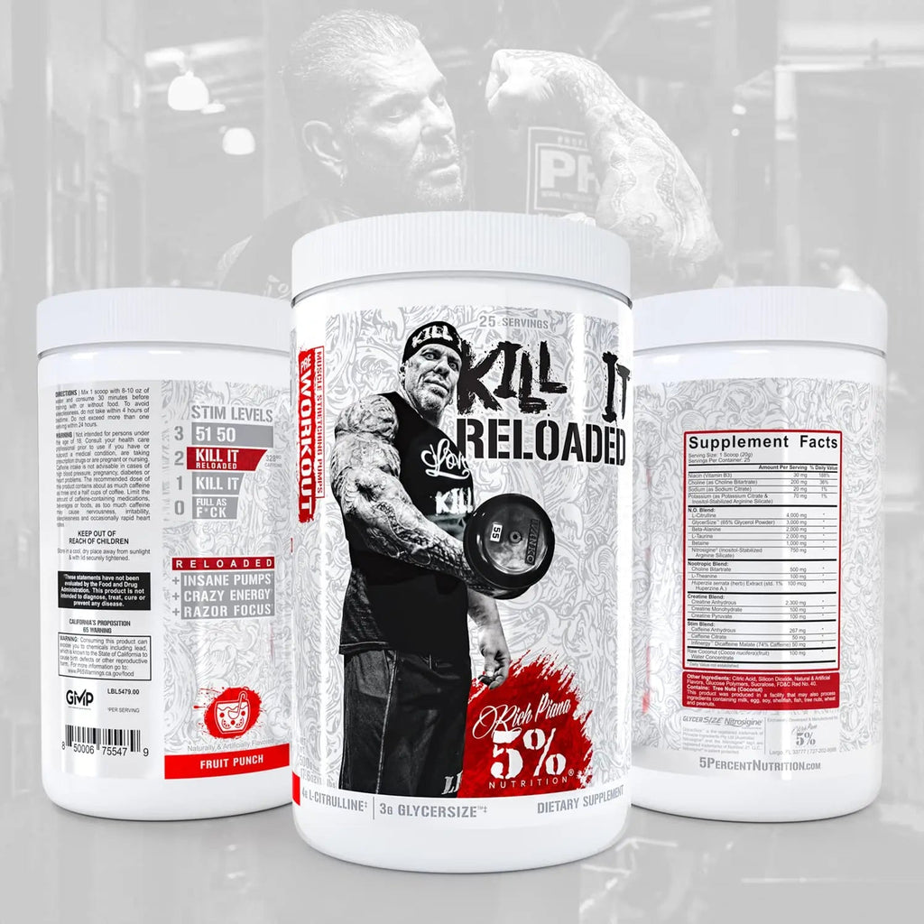 5% Nutrition Rich Piana Kill It Reloaded High Stim Pre-Workout | Ultra Energy, Focus 5% Nutrition Au supplements