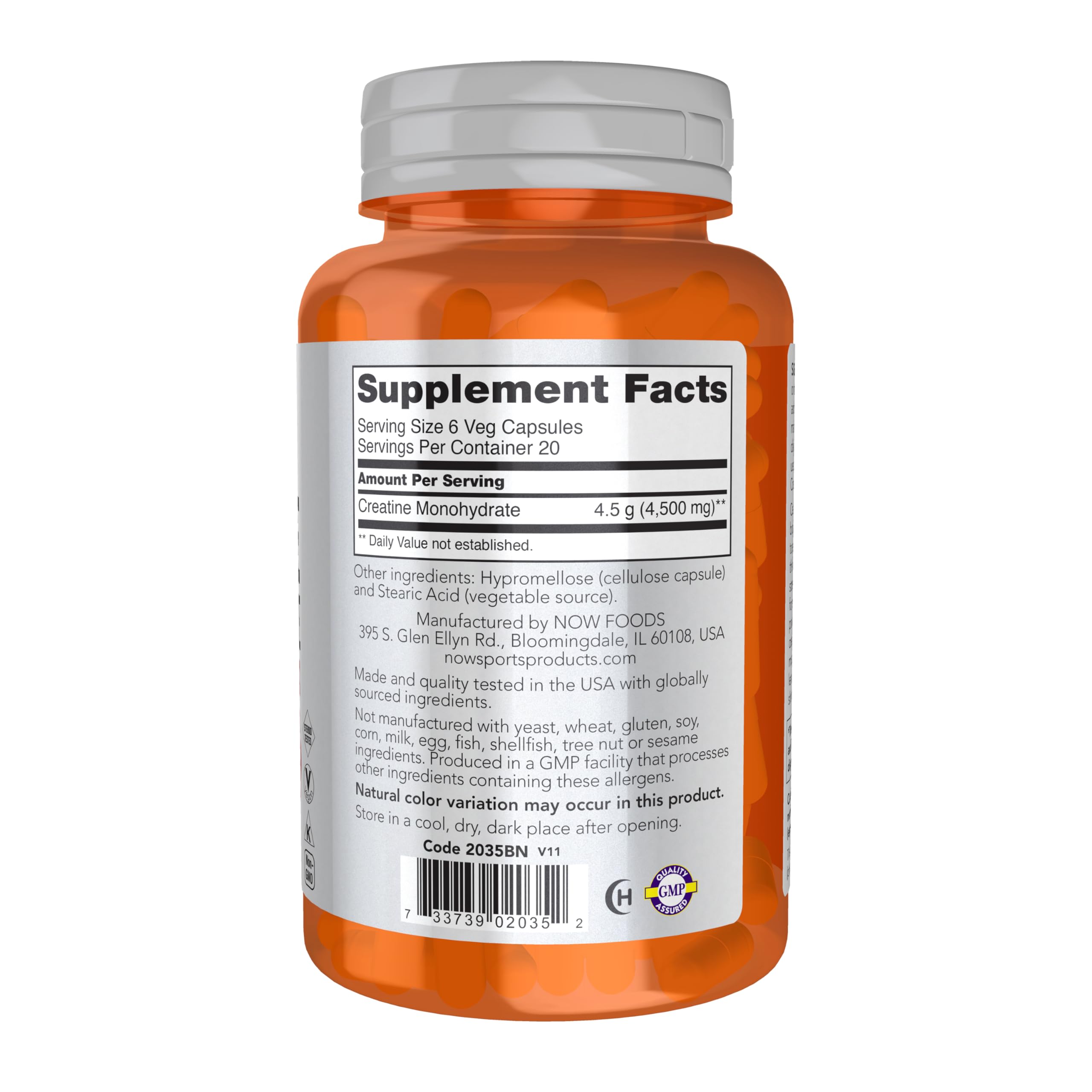NOW Foods Sports Nutrition, Creatine Monohydrate 750 mg, Mass Building*/Energy Production*, 120 Veg Capsules NOW Foods Au supplements