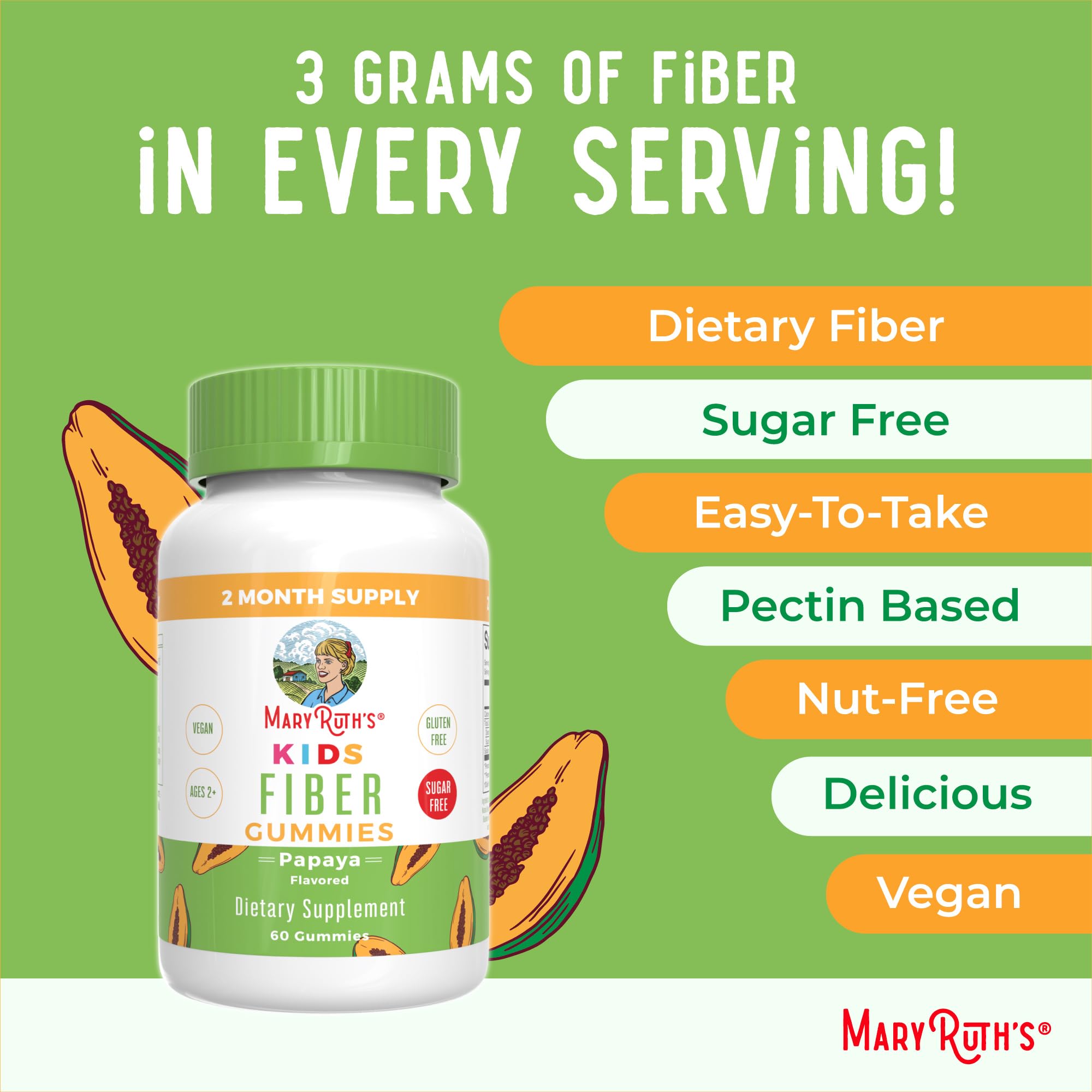 MARYRUTH'S Fiber Gummies for Kids | 2 Month Supply | Sugar Free | Soluble Fiber Supplement | Gut Health & Digestion Support
