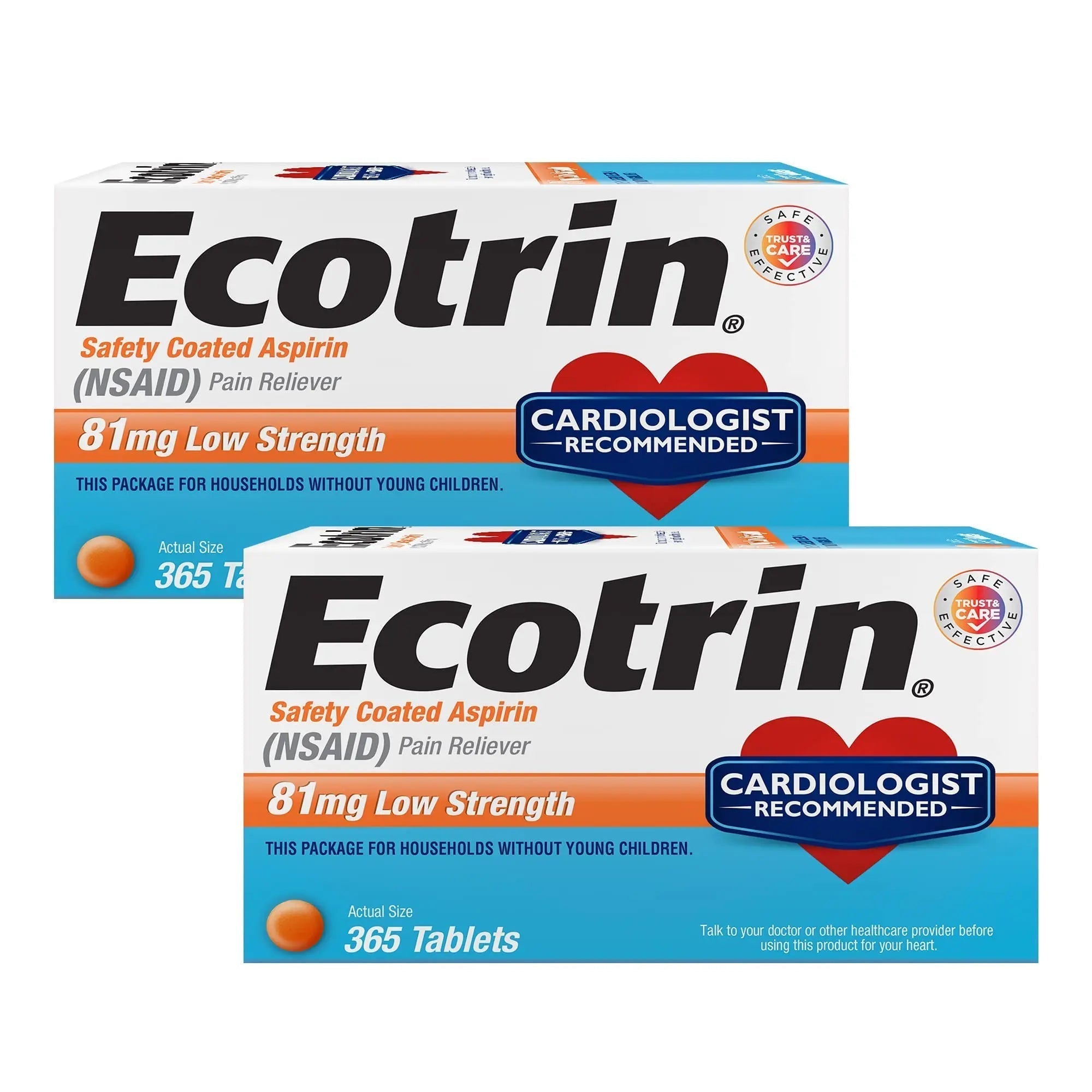 Ecotrin Low Strength Safety Coated Aspirin | NSAID | 81mg | 365 Tablets (2 Pack) Ecotrin Au supplements